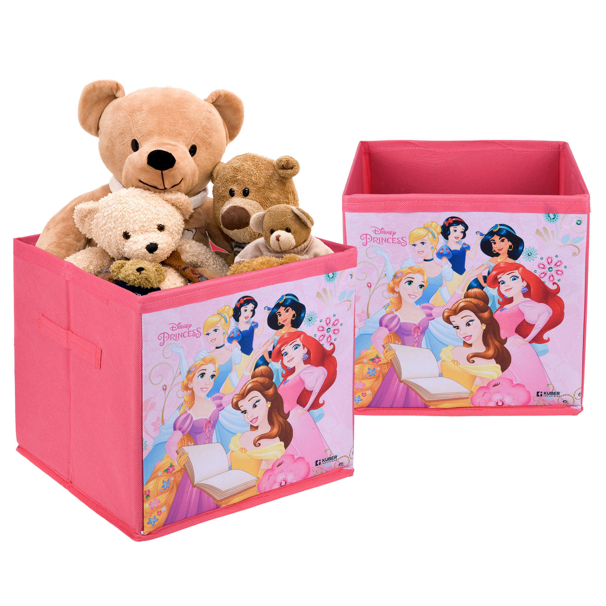 Kuber Industries Storage Box | Square Toy Storage Box | Wardrobe Organizer for Clothes-Books-Toys | Stationary Organizer | Drawer Organizer Box with Handle | Disney Princess | Pink