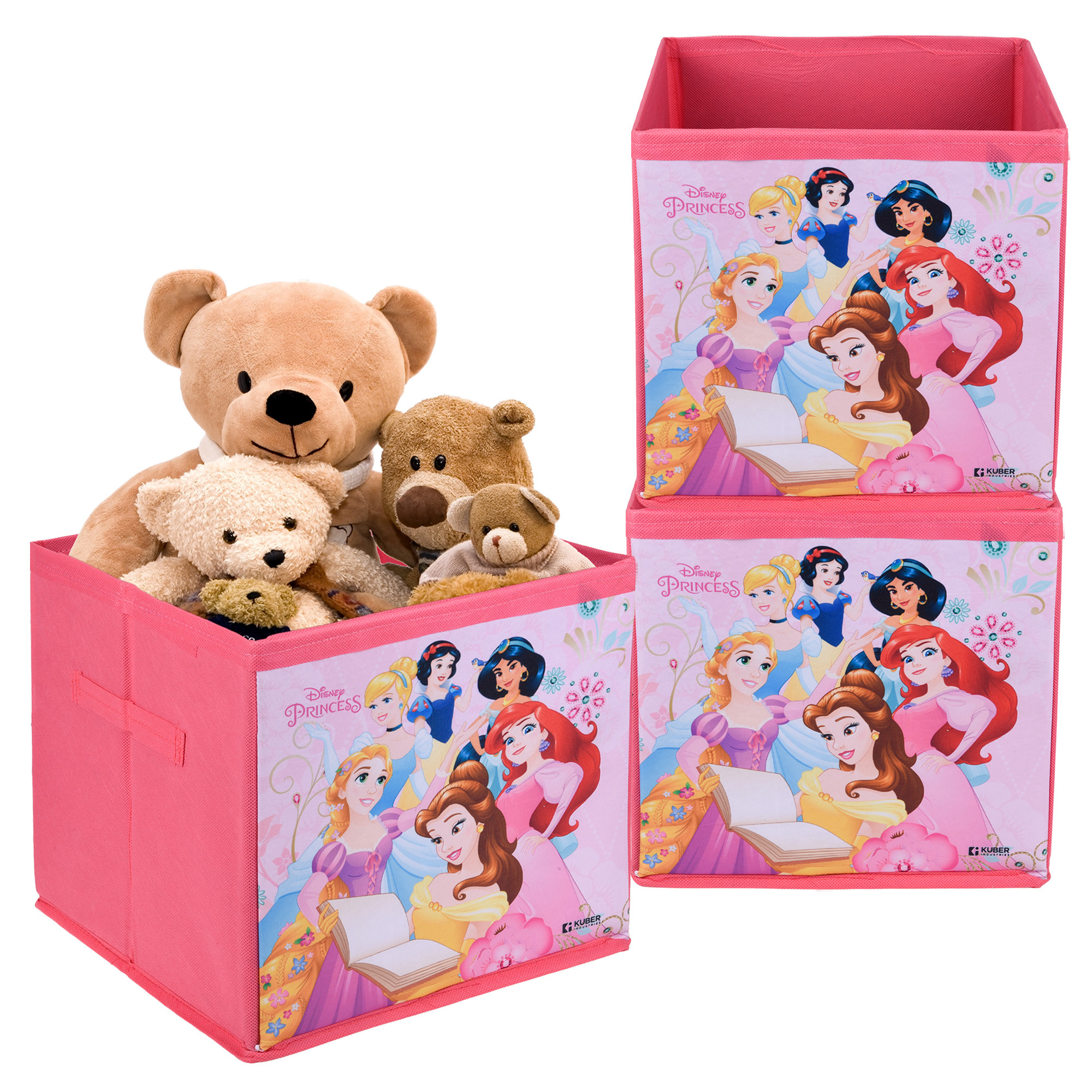 Kuber Industries Storage Box | Square Toy Storage Box | Wardrobe Organizer for Clothes-Books-Toys | Stationary Organizer | Drawer Organizer Box with Handle | Disney Princess | Pink
