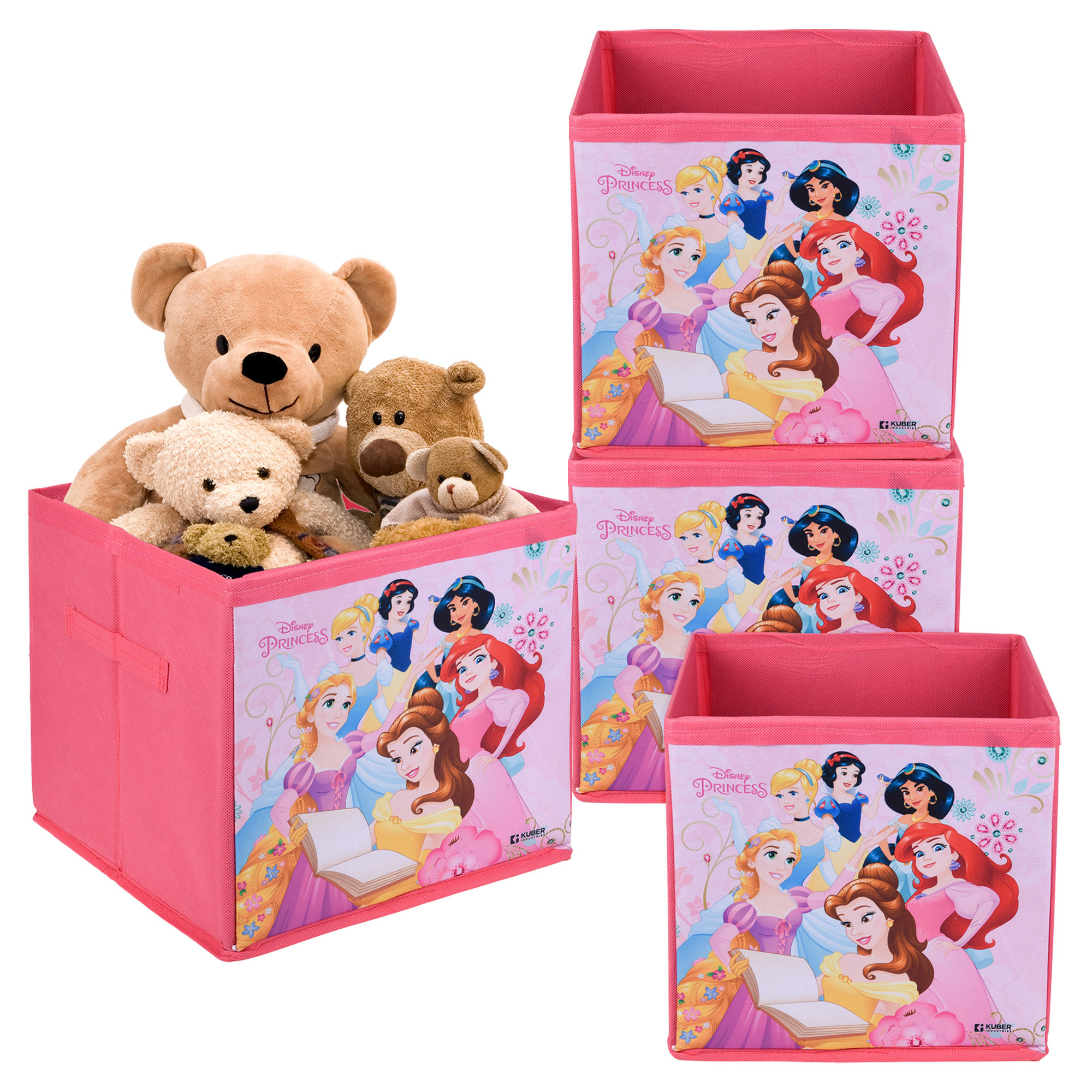 Kuber Industries Storage Box | Square Toy Storage Box | Wardrobe Organizer for Clothes-Books-Toys | Stationary Organizer | Drawer Organizer Box with Handle | Disney Princess | Pink