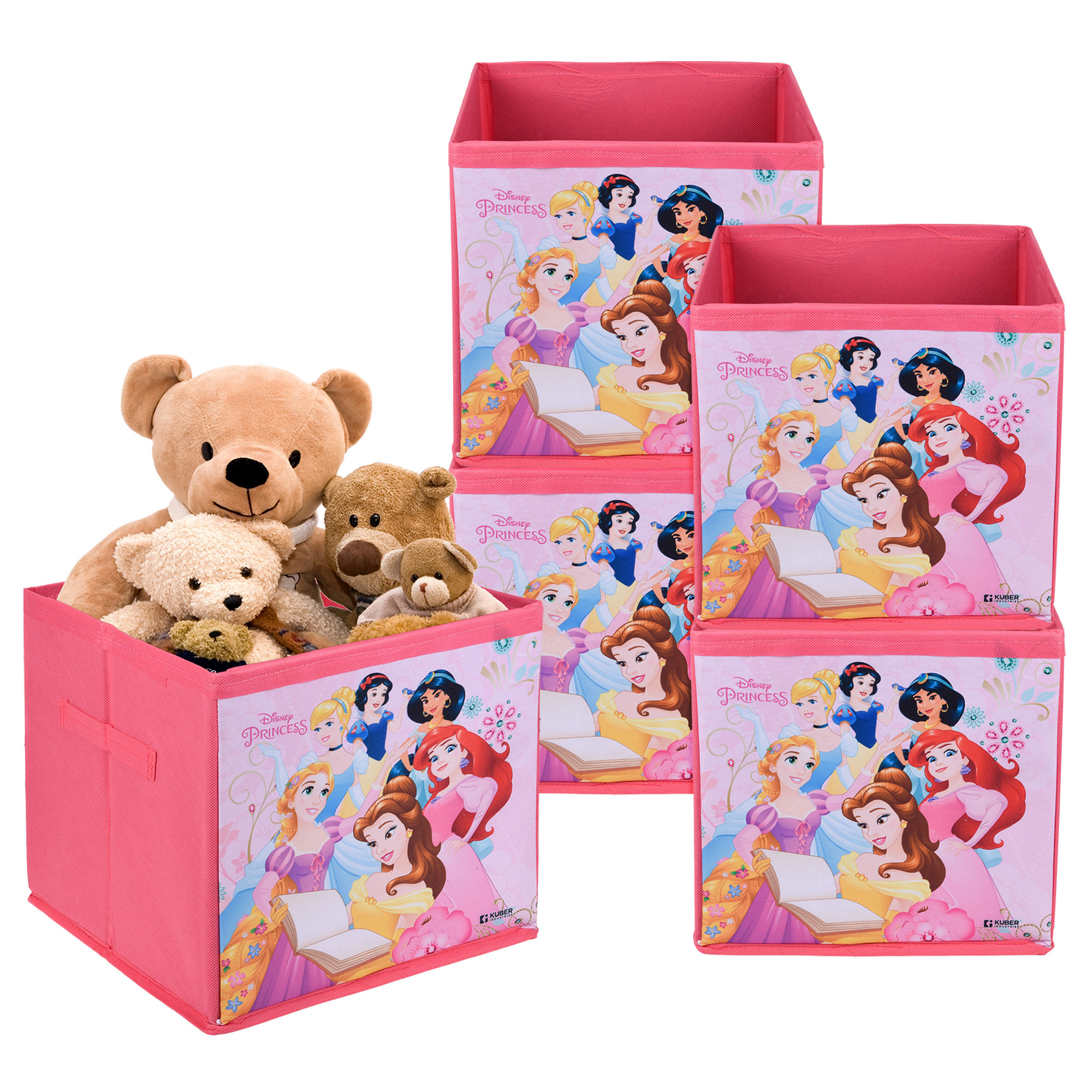 Kuber Industries Storage Box | Square Toy Storage Box | Wardrobe Organizer for Clothes-Books-Toys | Stationary Organizer | Drawer Organizer Box with Handle | Disney Princess | Pink