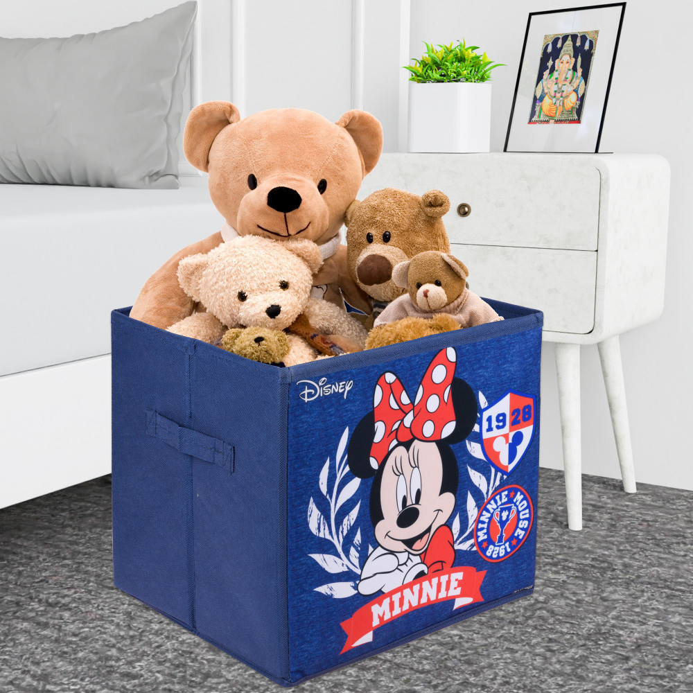 Kuber Industries Storage Box | Square Toy Storage Box | Wardrobe Organizer for Clothes-Books-Toys | Stationary Organizer | Drawer Organizer Box with Handle | Disney Minnie | Navy Blue