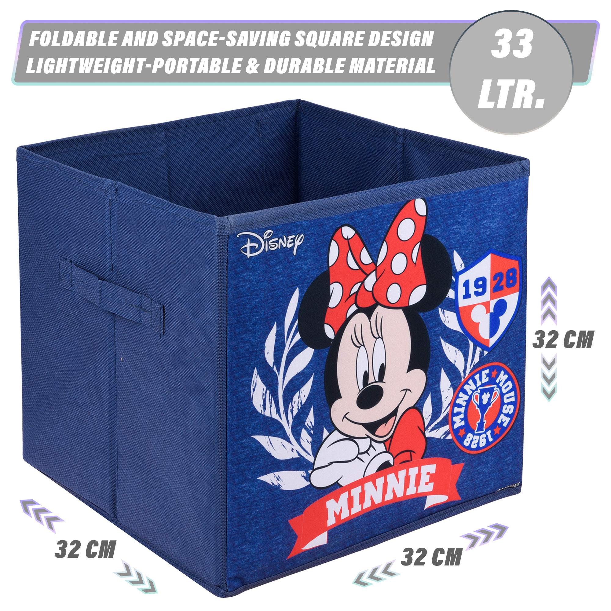 Kuber Industries Storage Box | Square Toy Storage Box | Wardrobe Organizer for Clothes-Books-Toys | Stationary Organizer | Drawer Organizer Box with Handle | Disney Minnie | Navy Blue