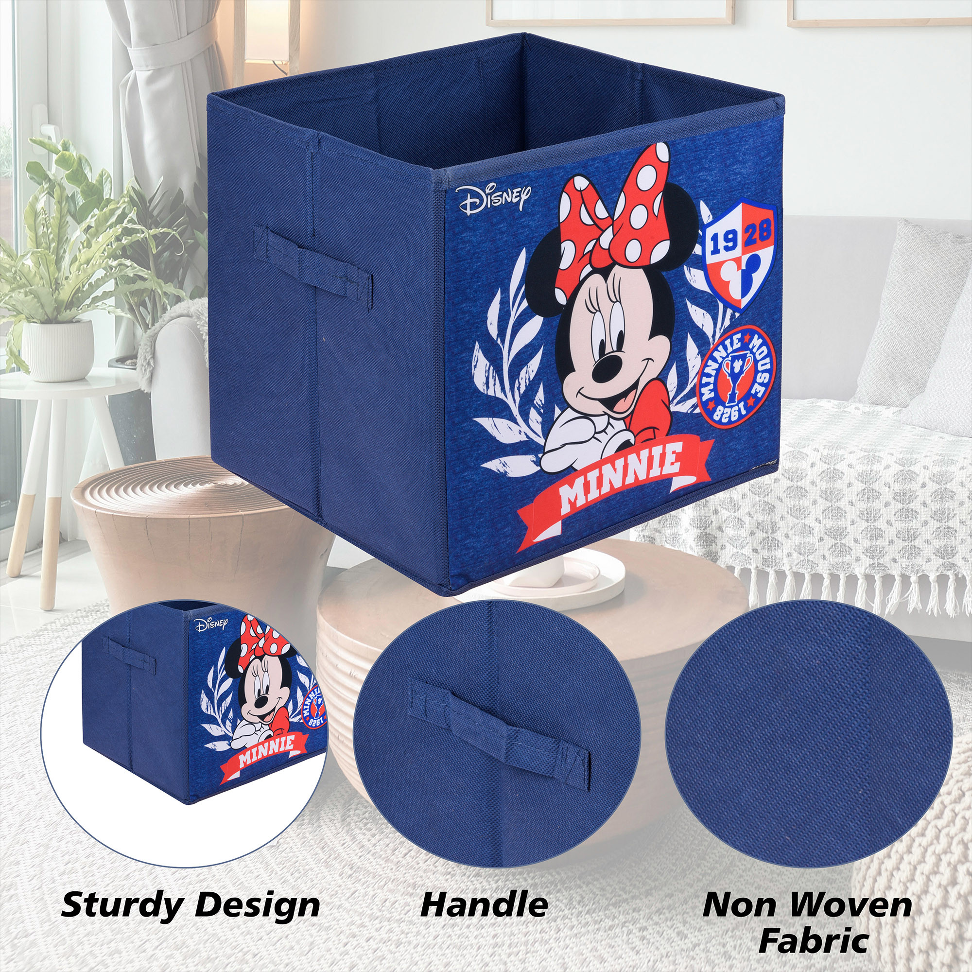 Kuber Industries Storage Box | Square Toy Storage Box | Wardrobe Organizer for Clothes-Books-Toys | Stationary Organizer | Drawer Organizer Box with Handle | Disney Minnie | Navy Blue