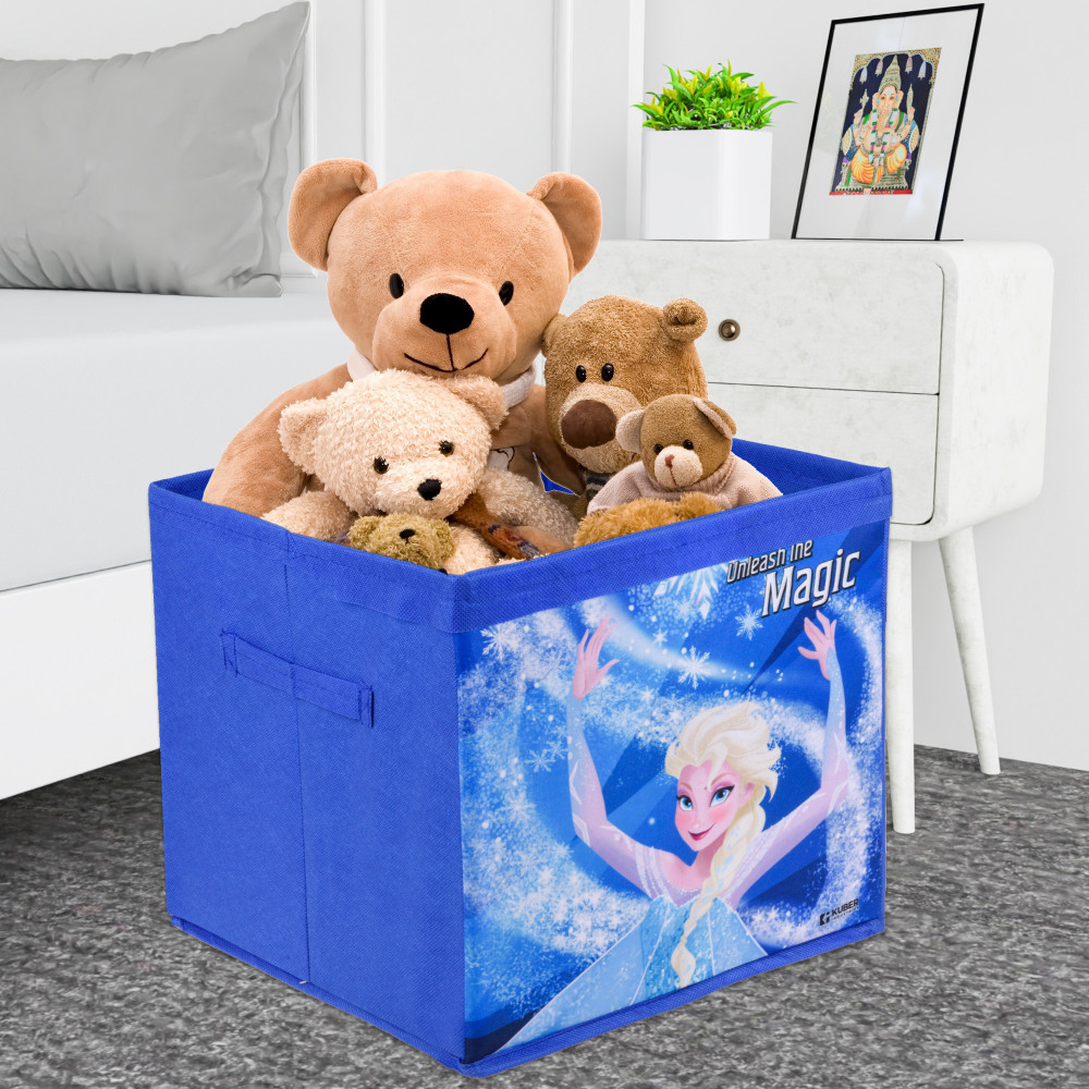 Kuber Industries Storage Box | Square Toy Storage Box | Wardrobe Organizer for Clothes-Books-Toys | Stationary Organizer | Drawer Organizer Box with Handle | Disney Frozen | Blue