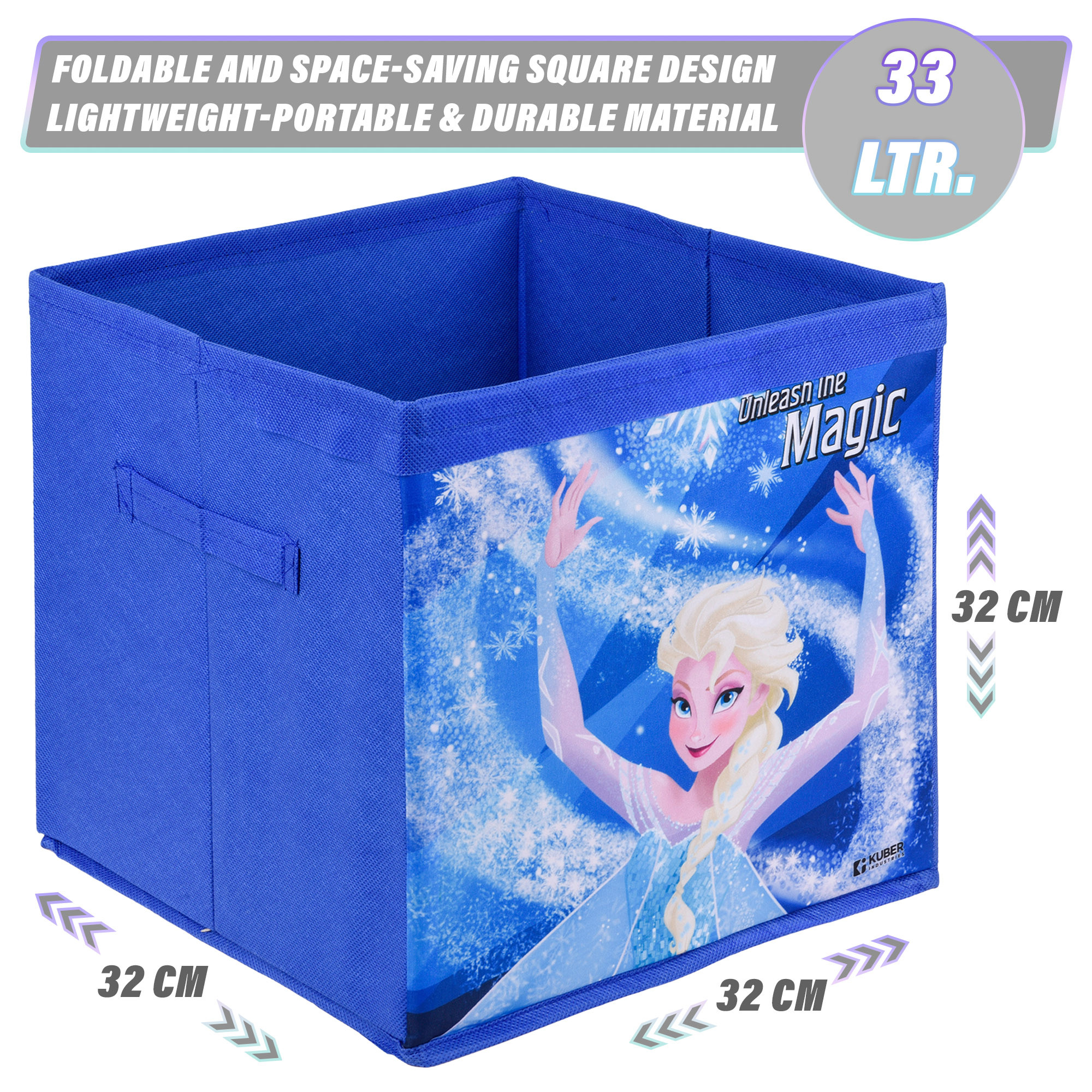 Kuber Industries Storage Box | Square Toy Storage Box | Wardrobe Organizer for Clothes-Books-Toys | Stationary Organizer | Drawer Organizer Box with Handle | Disney Frozen | Blue