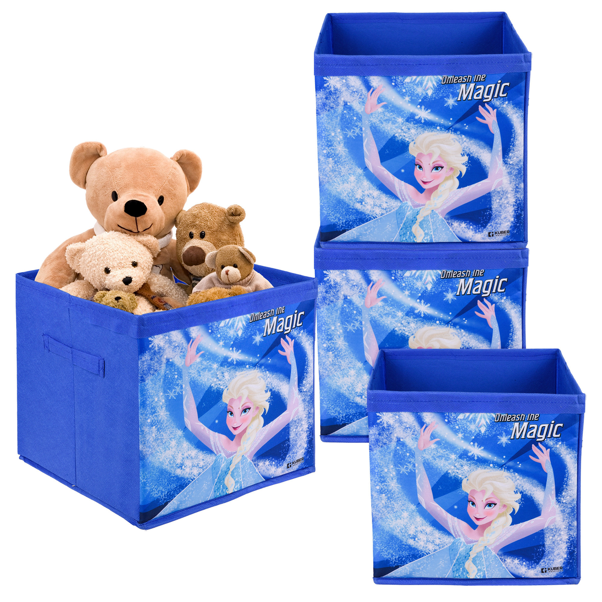 Kuber Industries Storage Box | Square Toy Storage Box | Wardrobe Organizer for Clothes-Books-Toys | Stationary Organizer | Drawer Organizer Box with Handle | Disney Frozen | Blue
