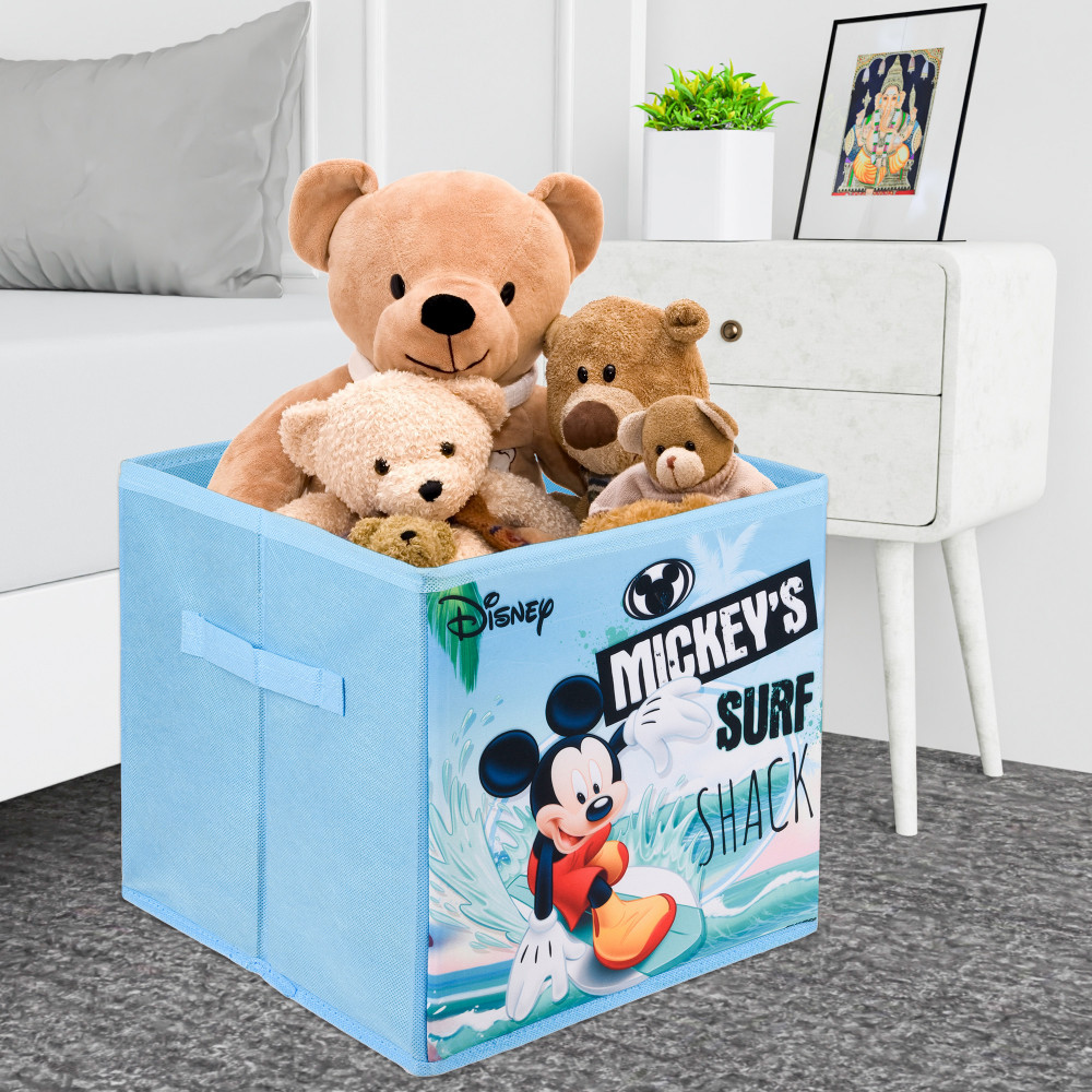 Kuber Industries Storage Box | Square Toy Storage Box | Wardrobe Organizer for Clothes-Books-Toys | Stationary Organizer | Drawer Organizer Box with Handle | Disney Mickey | Sky Blue
