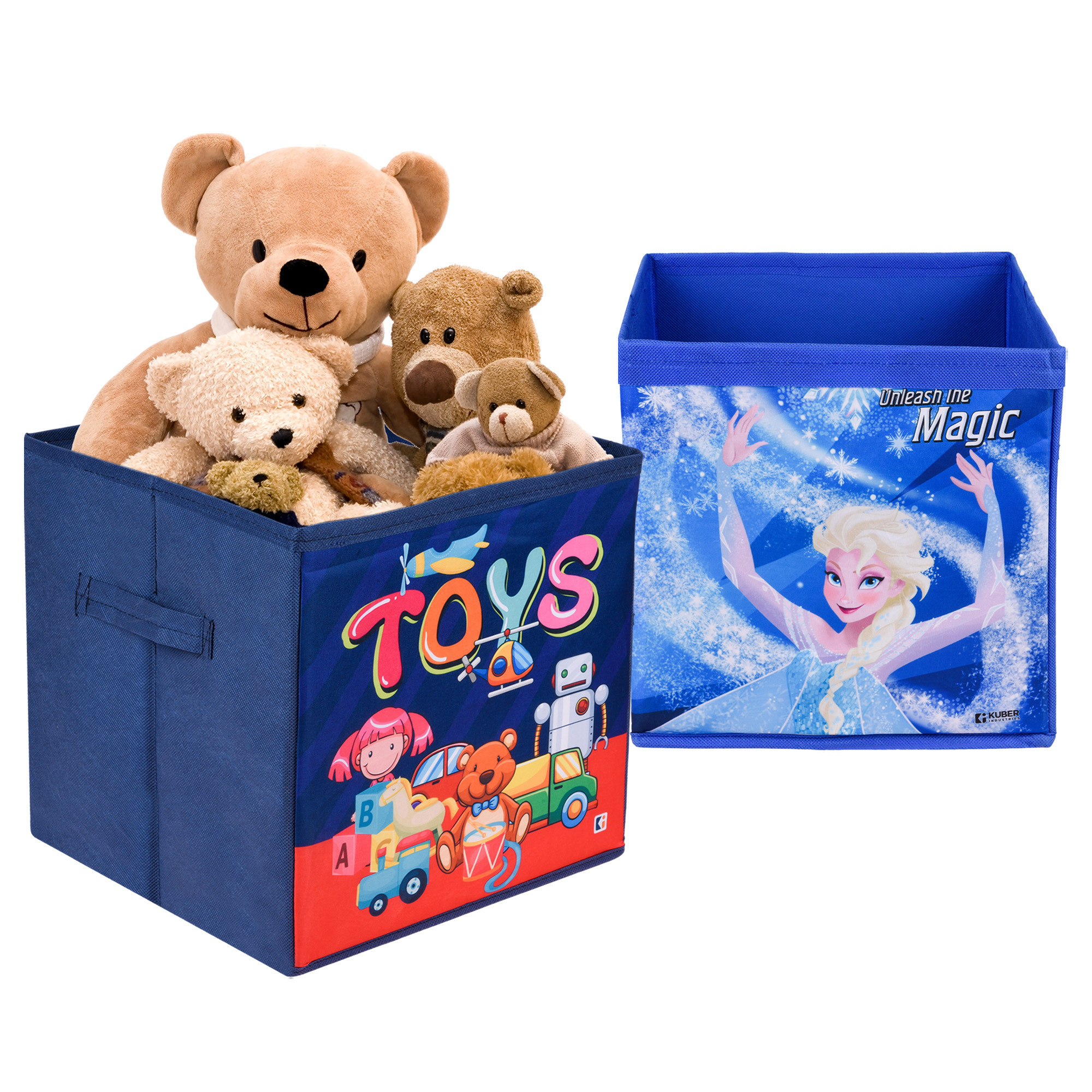 Kuber Industries Storage Box | Square Toy Storage Box | Wardrobe Organizer for Clothes-Books-Toys | Stationary Organizer | Drawer Organizer Box with Handle | Disney-Print | Navy Blue & Blue