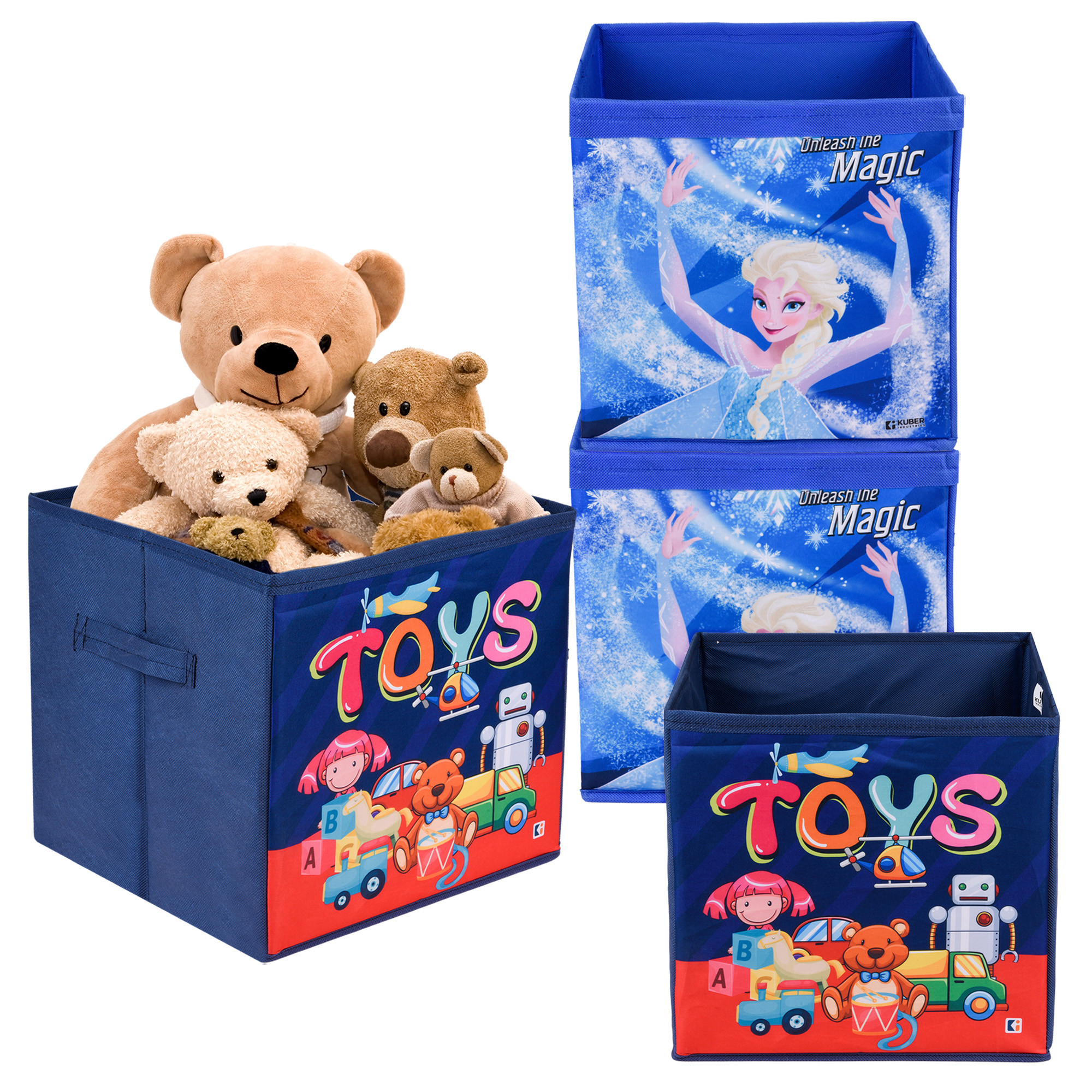 Kuber Industries Storage Box | Square Toy Storage Box | Wardrobe Organizer for Clothes-Books-Toys | Stationary Organizer | Drawer Organizer Box with Handle | Disney-Print | Navy Blue & Blue