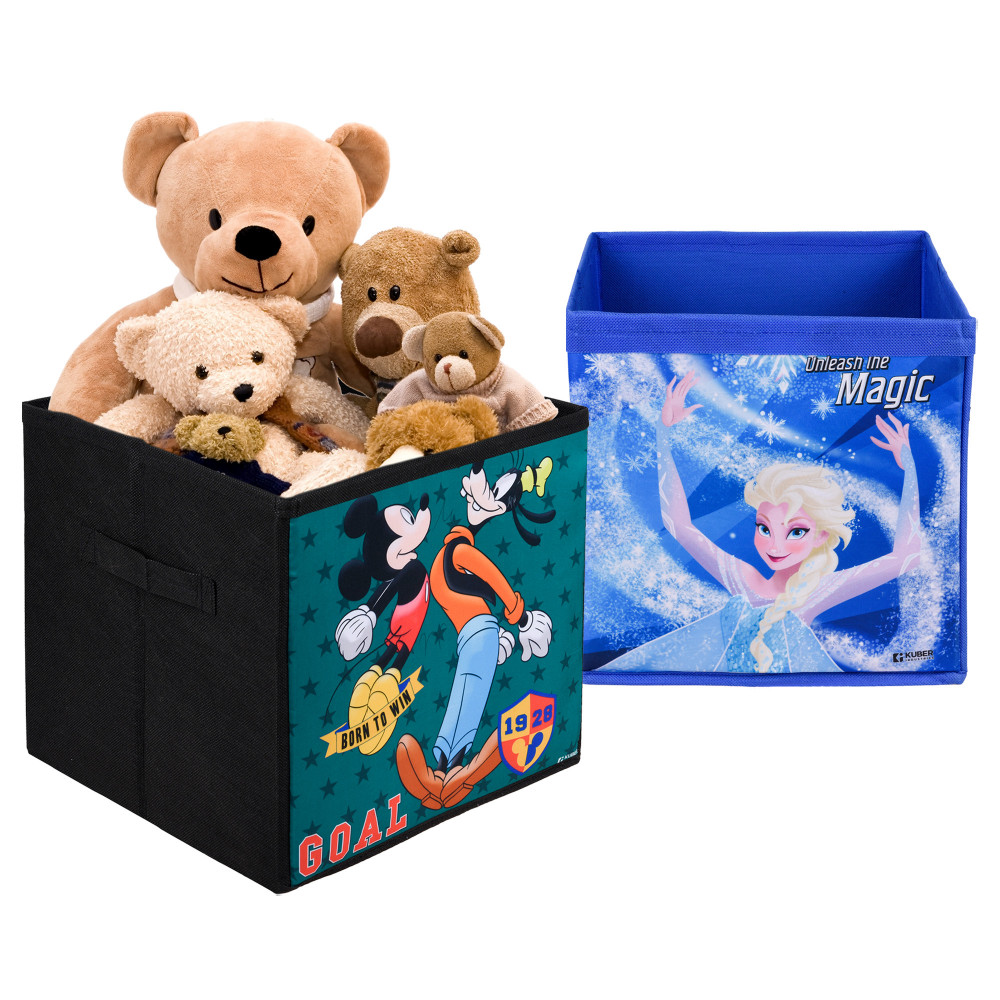 Kuber Industries Storage Box | Square Toy Storage Box | Wardrobe Organizer for Clothes-Books-Toys | Stationary Organizer | Drawer Organizer Box with Handle | Disney-Print | Black &amp; Blue