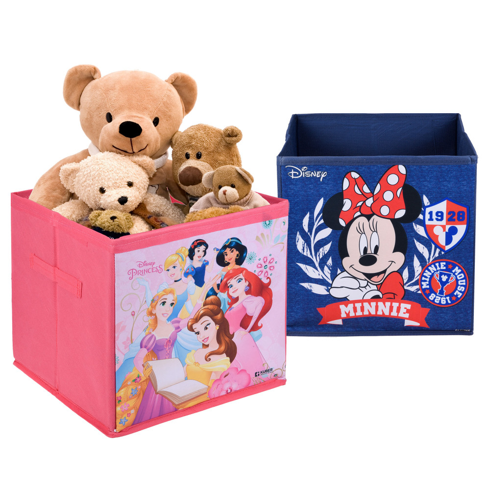 Kuber Industries Storage Box | Square Toy Storage Box | Wardrobe Organizer for Clothes-Books-Toys | Stationary Organizer | Drawer Organizer Box with Handle | Disney-Print | Pink &amp; Navy Blue
