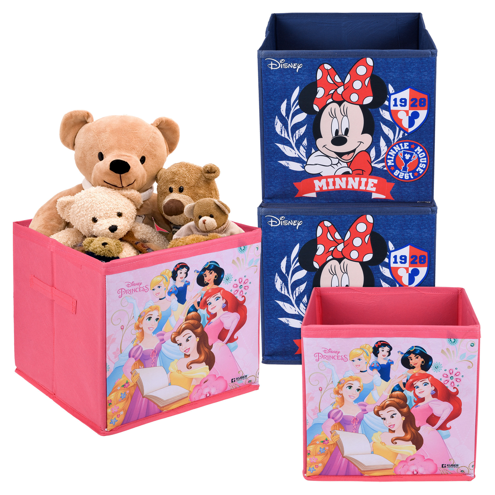 Kuber Industries Storage Box | Square Toy Storage Box | Wardrobe Organizer for Clothes-Books-Toys | Stationary Organizer | Drawer Organizer Box with Handle | Disney-Print | Pink & Navy Blue