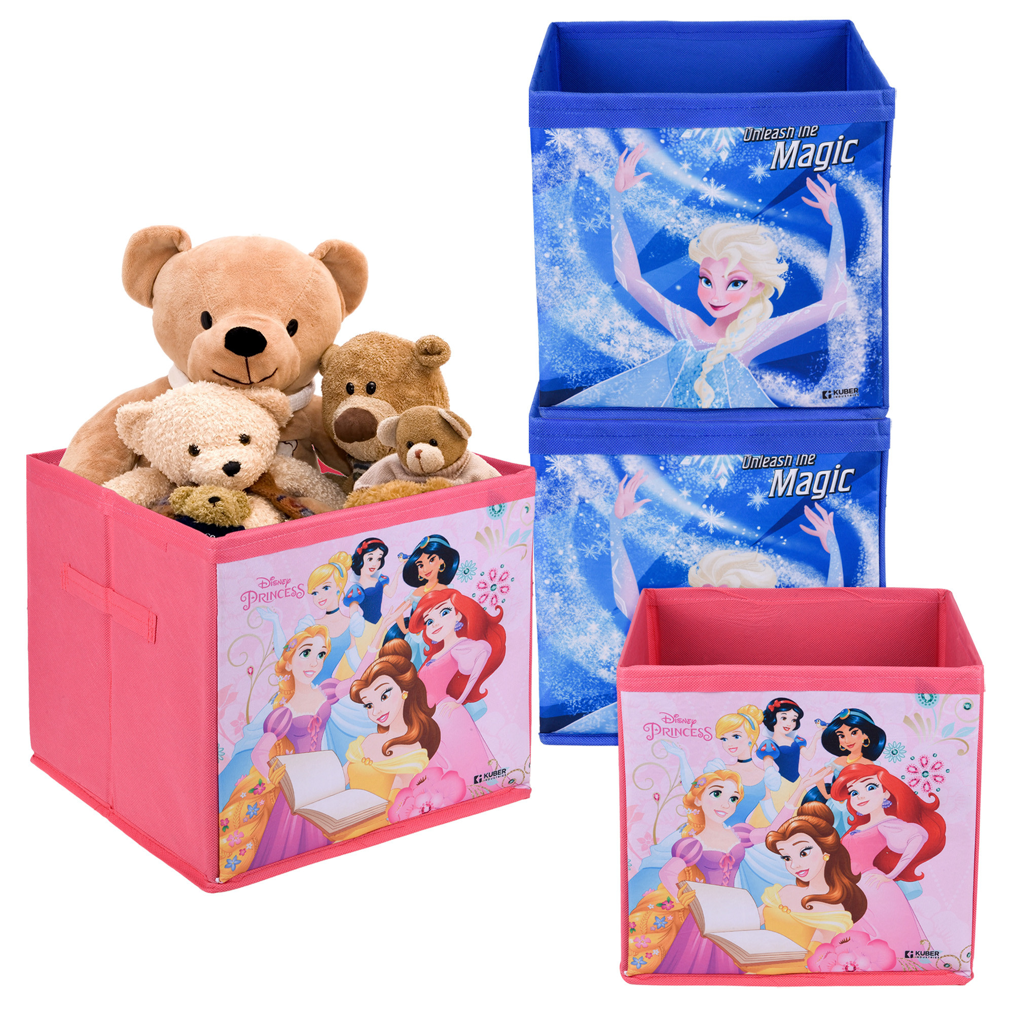 Kuber Industries Storage Box | Square Toy Storage Box | Wardrobe Organizer for Clothes-Books-Toys | Stationary Organizer | Drawer Organizer Box with Handle | Disney-Print | Pink & Blue