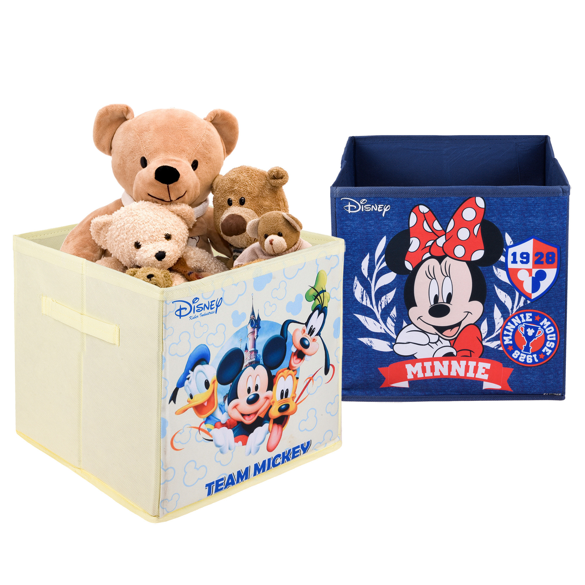 Kuber Industries Storage Box | Square Toy Storage Box | Wardrobe Organizer for Clothes-Books-Toys | Stationary Organizer | Drawer Organizer Box with Handle | Disney-Print | Cream & Navy Blue