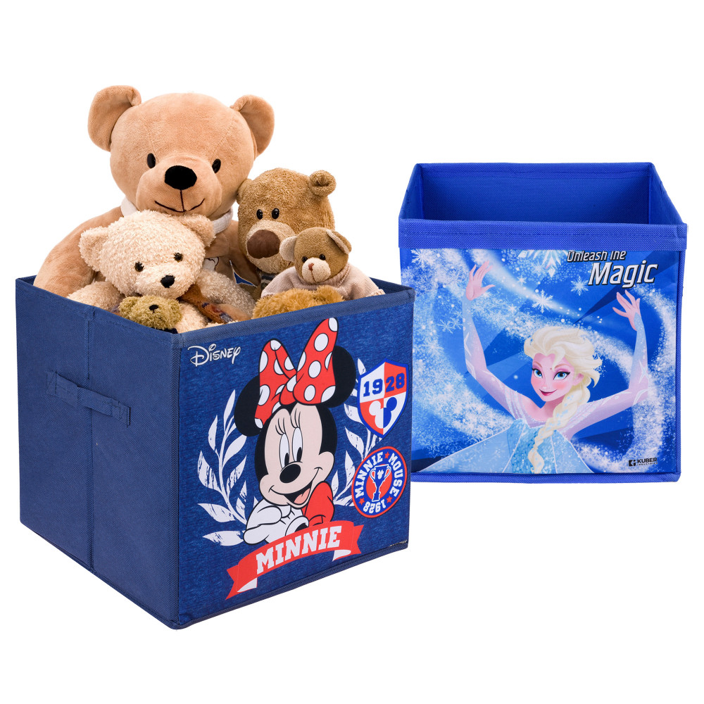 Kuber Industries Storage Box | Square Toy Storage Box | Wardrobe Organizer for Clothes-Books-Toys | Stationary Organizer | Drawer Organizer Box with Handle | Disney-Print | Navy Blue &amp; Blue