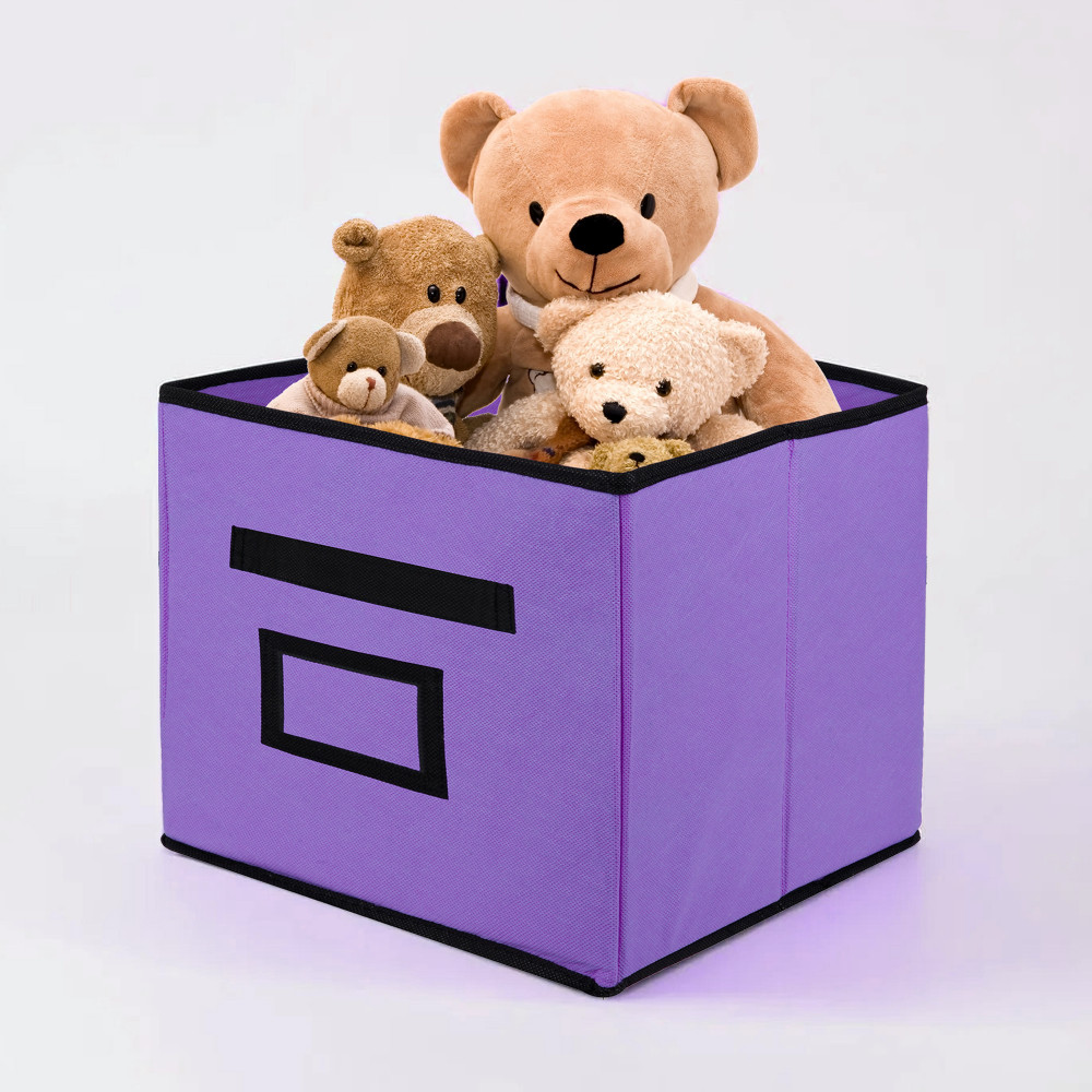 Kuber Industries Storage Box | Square Toy Storage Box | Wardrobe Organizer for Clothes-Books-Toys | Stationary Organizer | Drawer Organizer Box with Handle &amp; Name Pocket | Purple