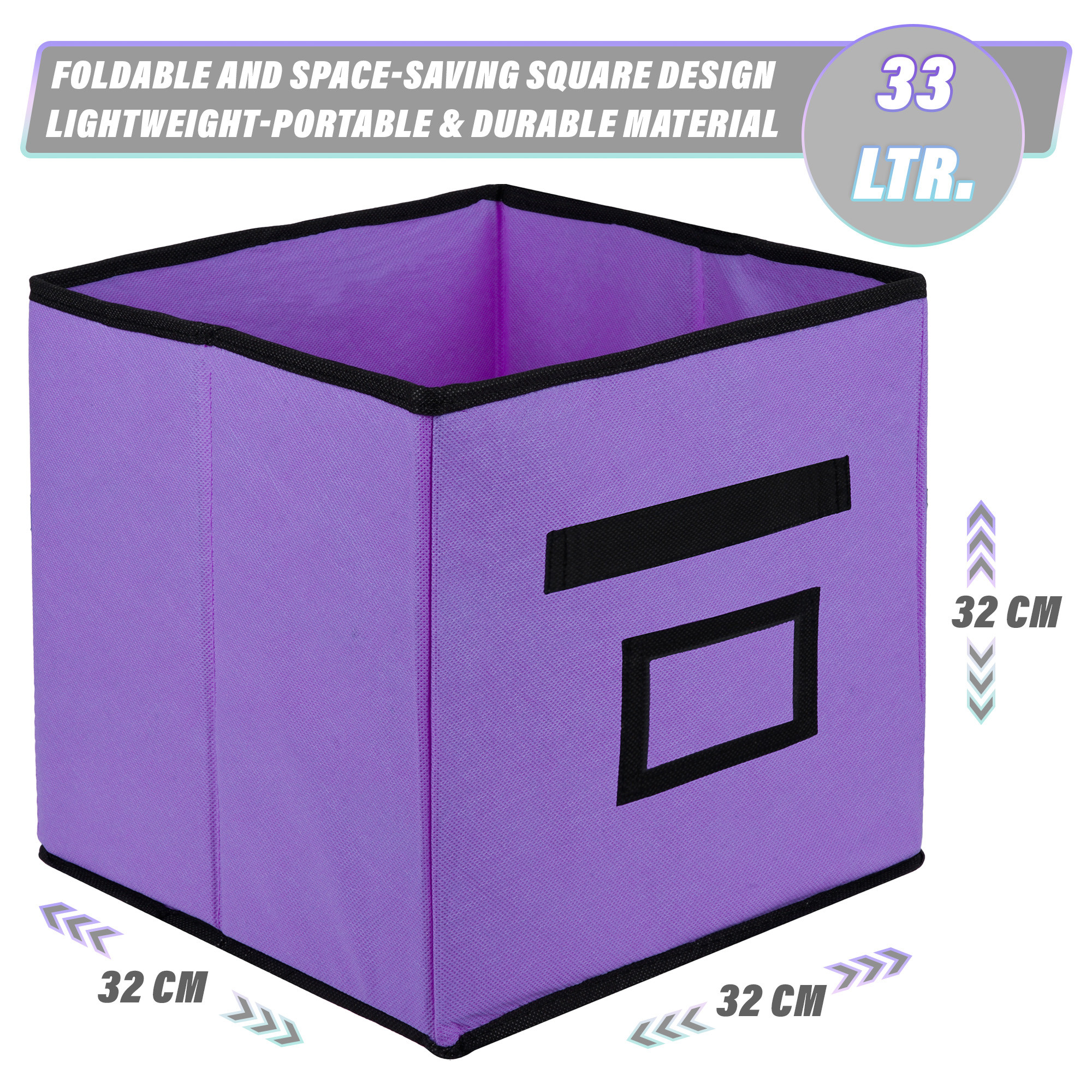 Kuber Industries Storage Box | Square Toy Storage Box | Wardrobe Organizer for Clothes-Books-Toys | Stationary Organizer | Drawer Organizer Box with Handle & Name Pocket | Purple