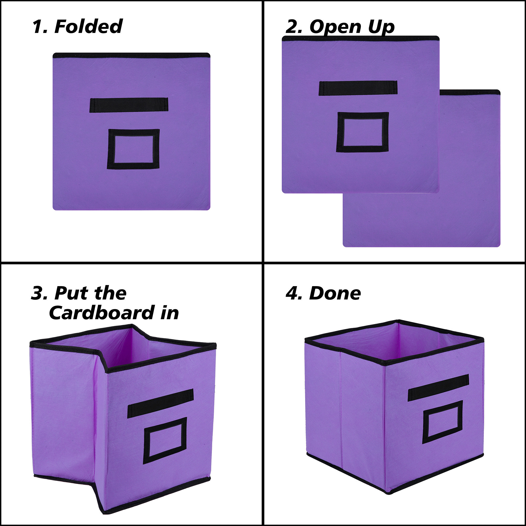Kuber Industries Storage Box | Square Toy Storage Box | Wardrobe Organizer for Clothes-Books-Toys | Stationary Organizer | Drawer Organizer Box with Handle & Name Pocket | Purple