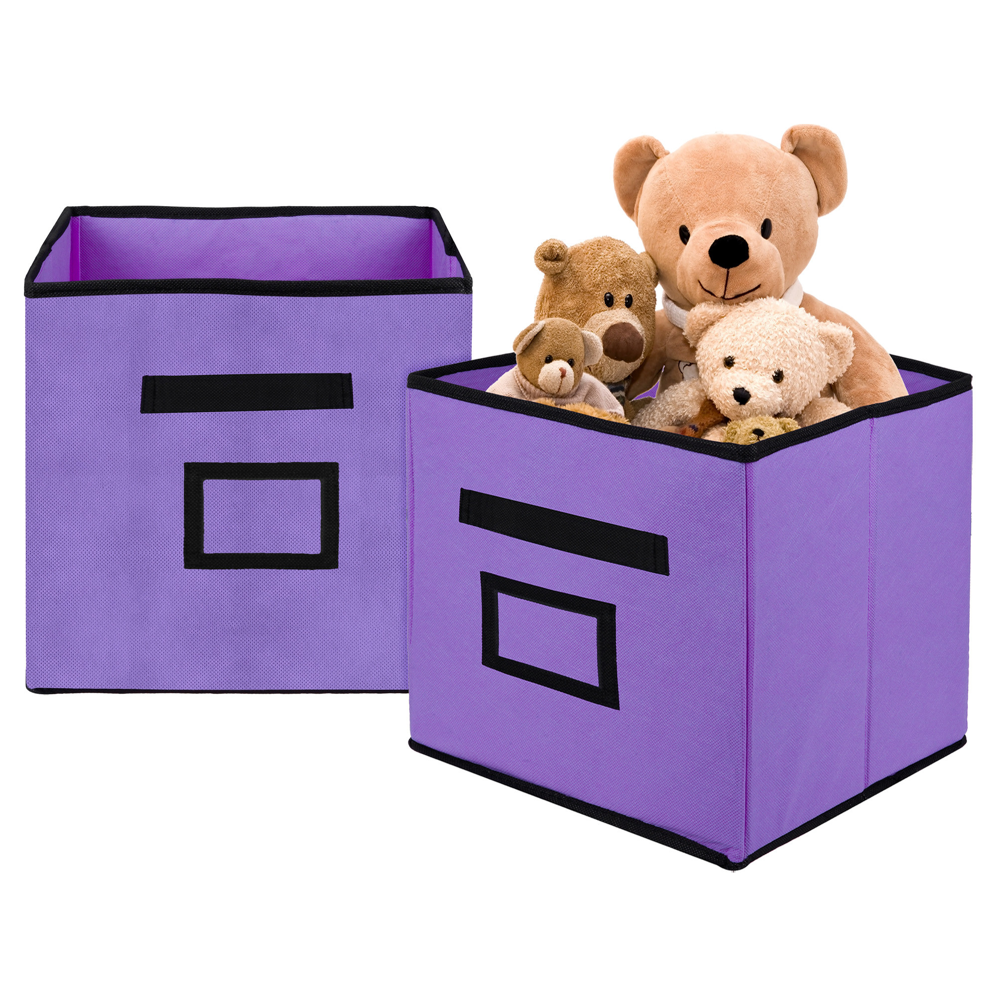Kuber Industries Storage Box | Square Toy Storage Box | Wardrobe Organizer for Clothes-Books-Toys | Stationary Organizer | Drawer Organizer Box with Handle & Name Pocket | Purple