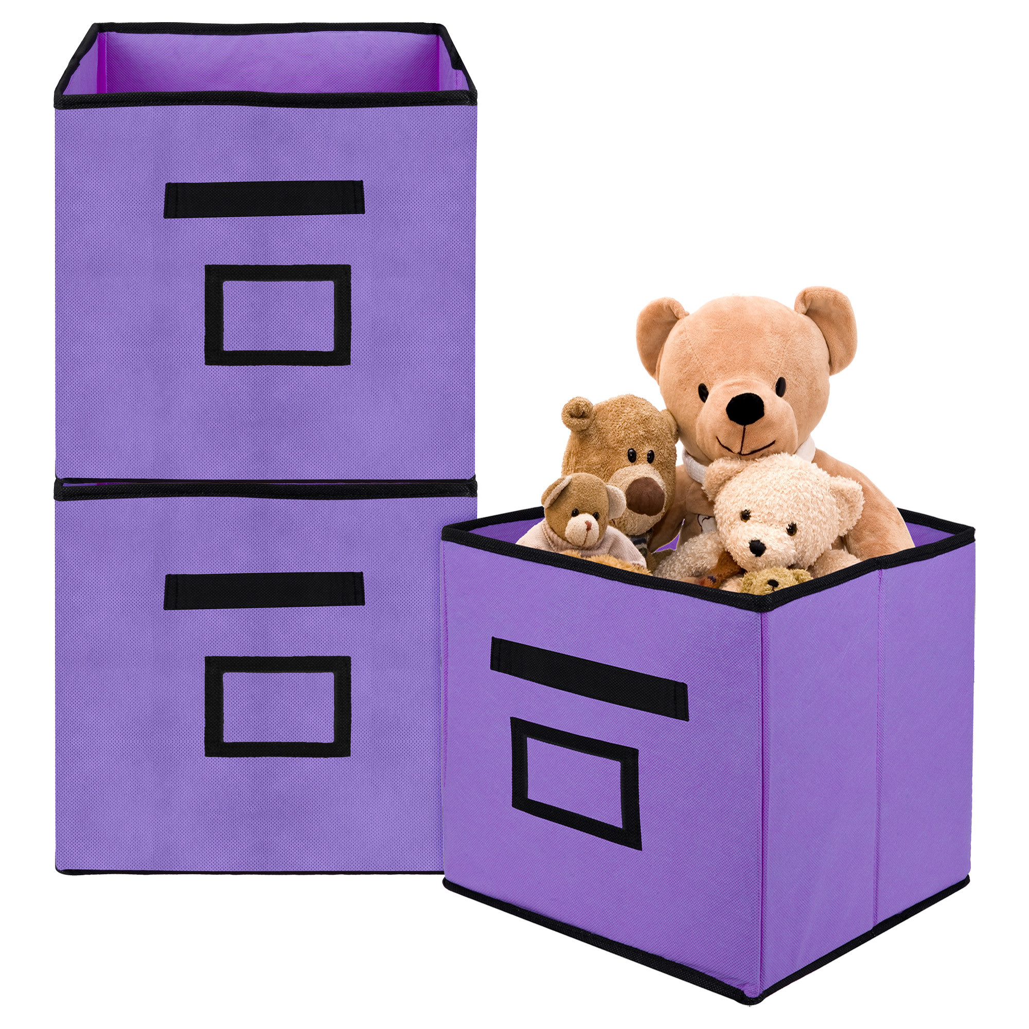 Kuber Industries Storage Box | Square Toy Storage Box | Wardrobe Organizer for Clothes-Books-Toys | Stationary Organizer | Drawer Organizer Box with Handle & Name Pocket | Purple