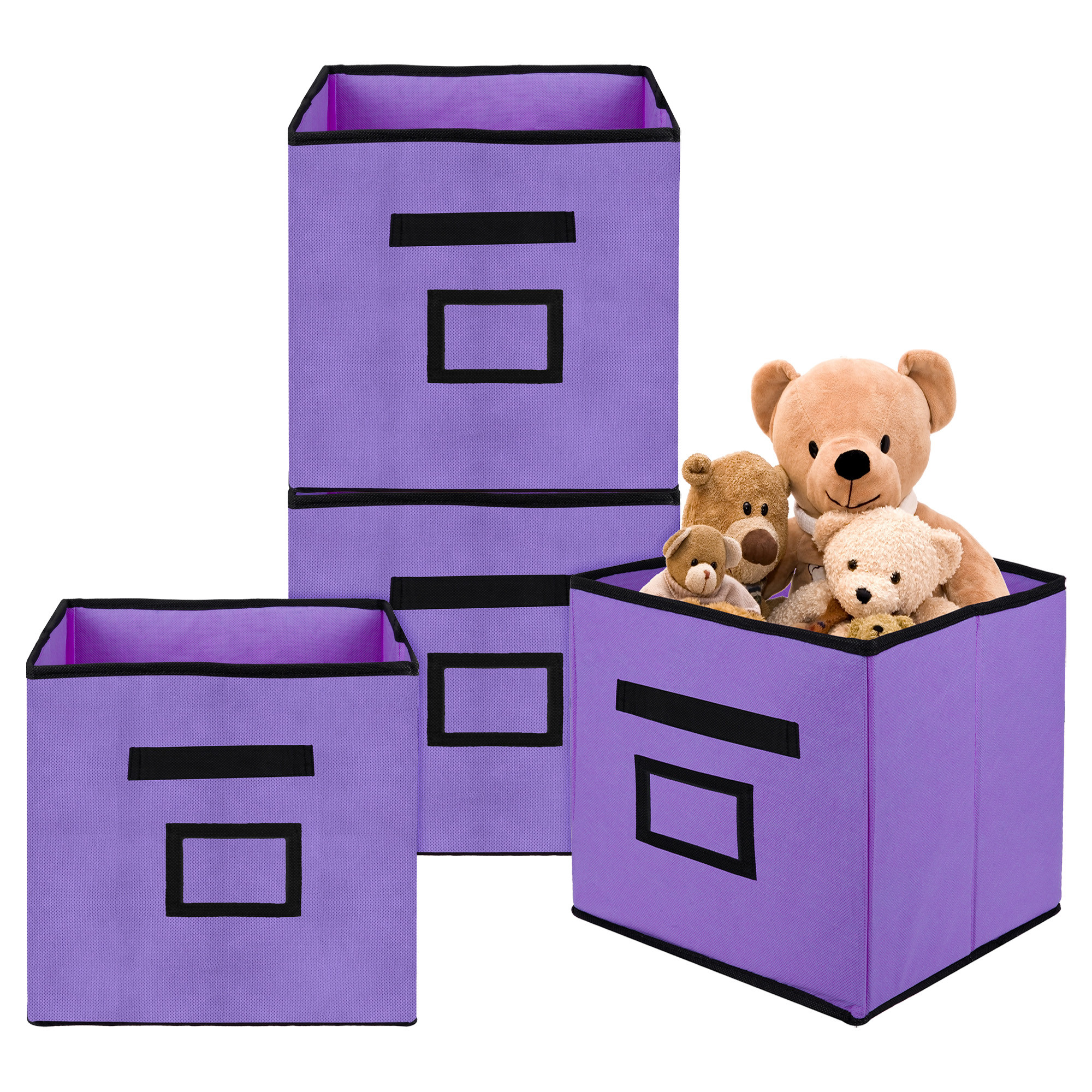 Kuber Industries Storage Box | Square Toy Storage Box | Wardrobe Organizer for Clothes-Books-Toys | Stationary Organizer | Drawer Organizer Box with Handle & Name Pocket | Purple