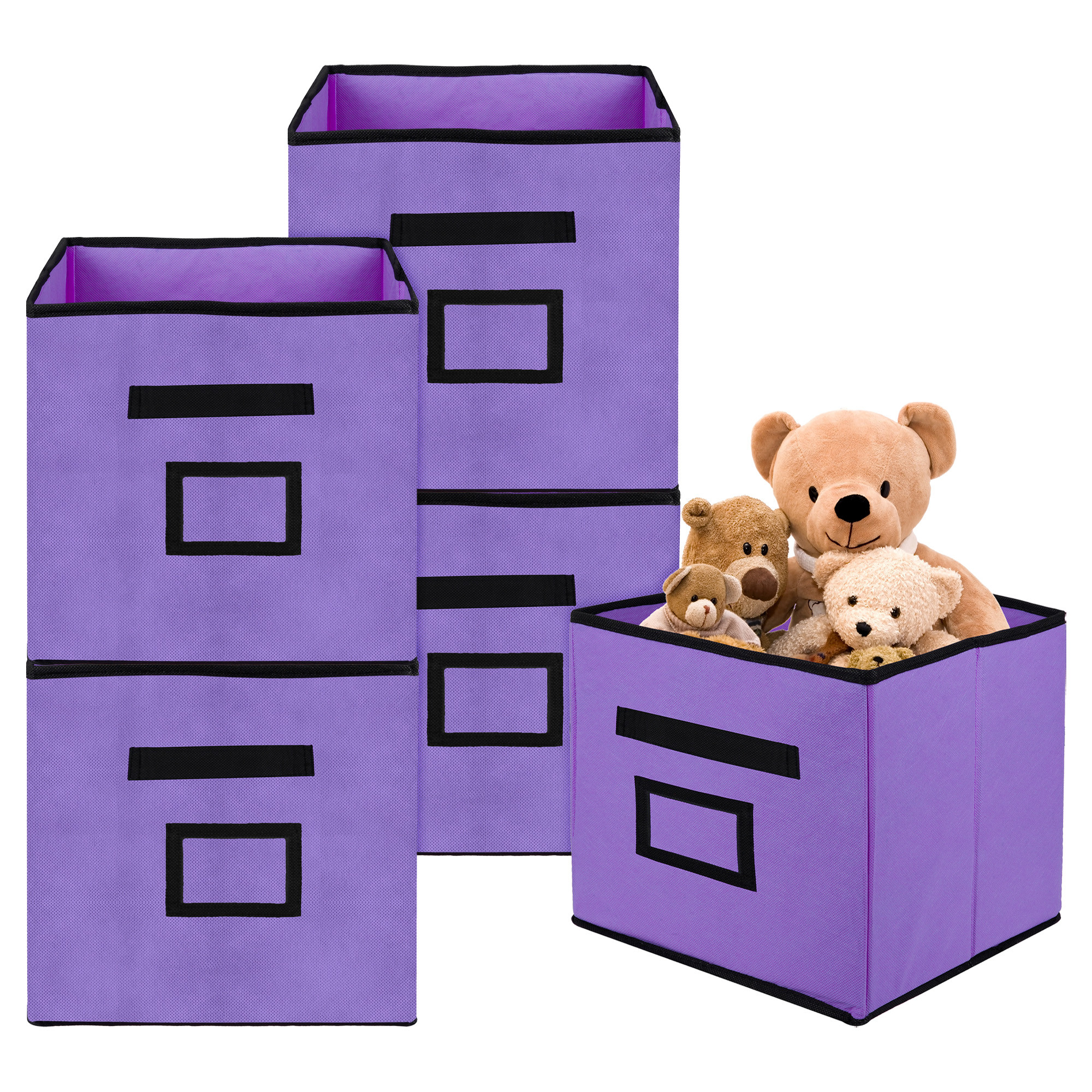 Kuber Industries Storage Box | Square Toy Storage Box | Wardrobe Organizer for Clothes-Books-Toys | Stationary Organizer | Drawer Organizer Box with Handle & Name Pocket | Purple