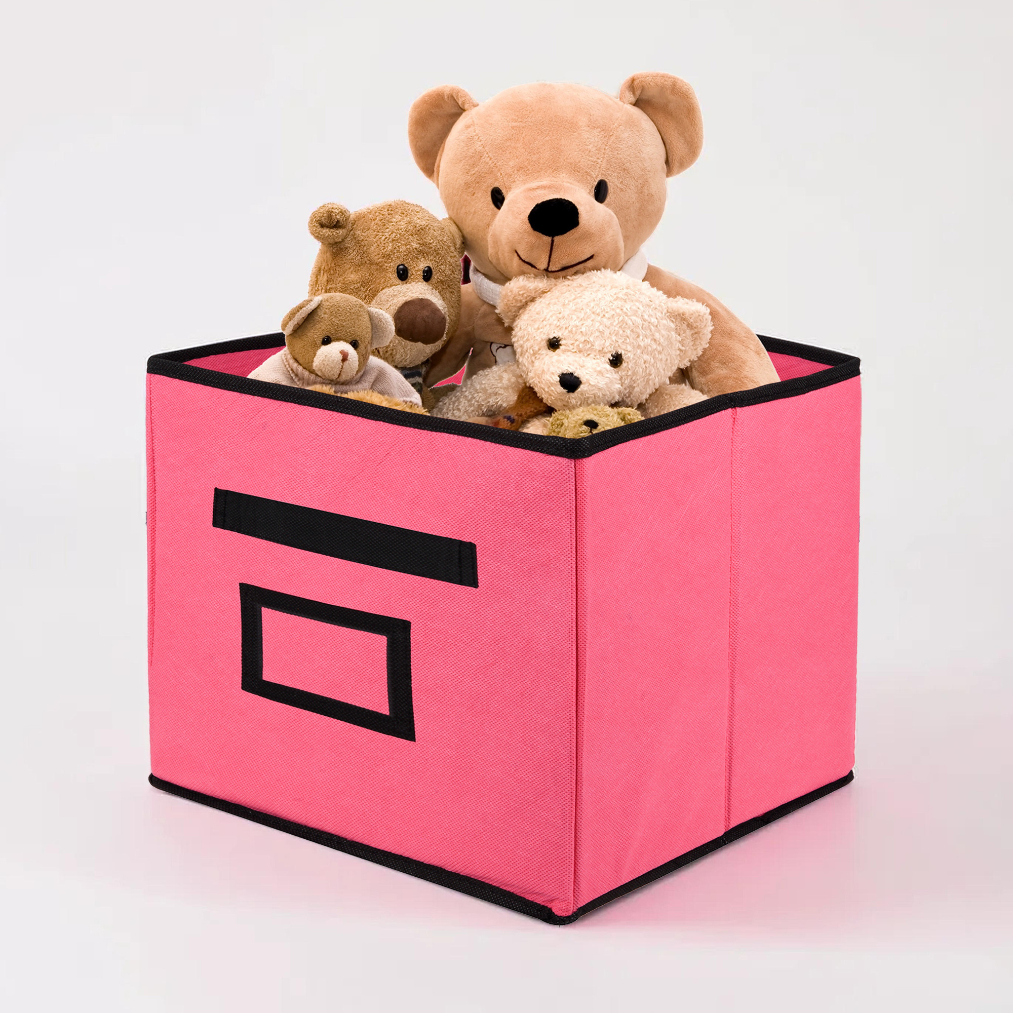Kuber Industries Storage Box | Square Toy Storage Box | Wardrobe Organizer for Clothes-Books-Toys | Stationary Organizer | Drawer Organizer Box with Handle & Name Pocket | Pink