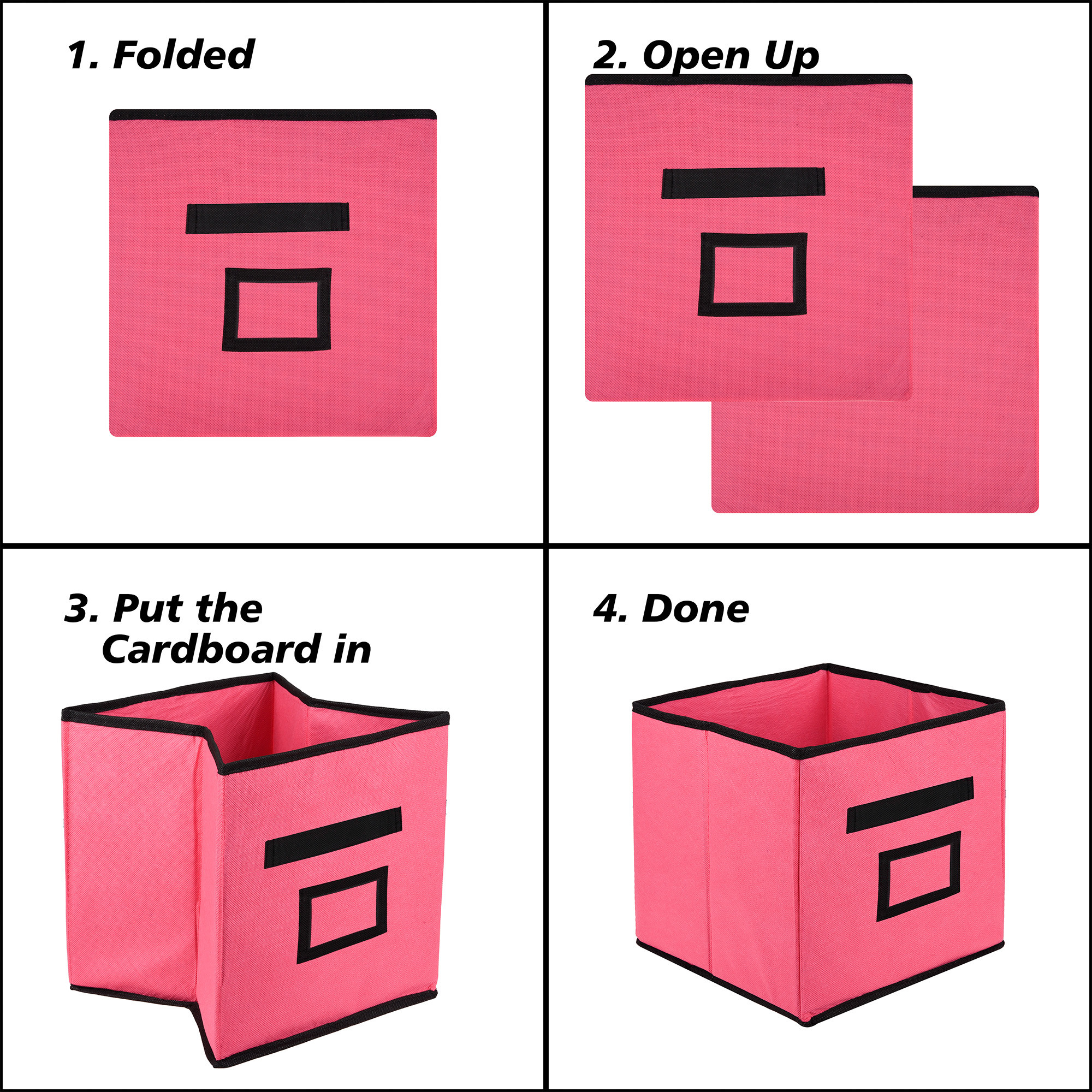 Kuber Industries Storage Box | Square Toy Storage Box | Wardrobe Organizer for Clothes-Books-Toys | Stationary Organizer | Drawer Organizer Box with Handle & Name Pocket | Pink