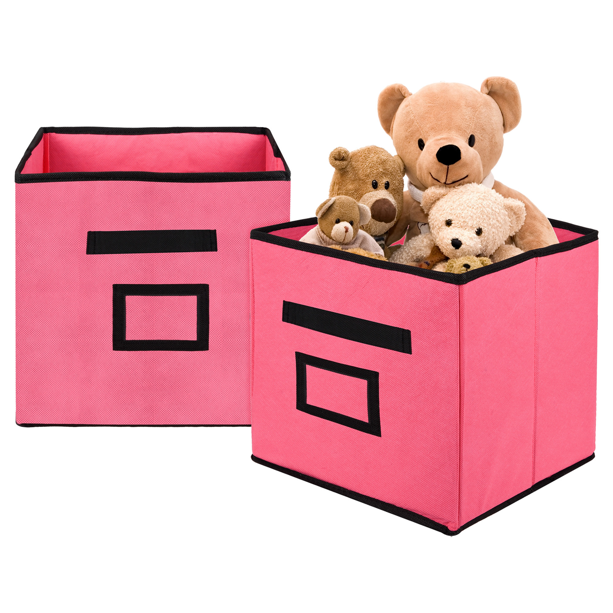 Kuber Industries Storage Box | Square Toy Storage Box | Wardrobe Organizer for Clothes-Books-Toys | Stationary Organizer | Drawer Organizer Box with Handle & Name Pocket | Pink