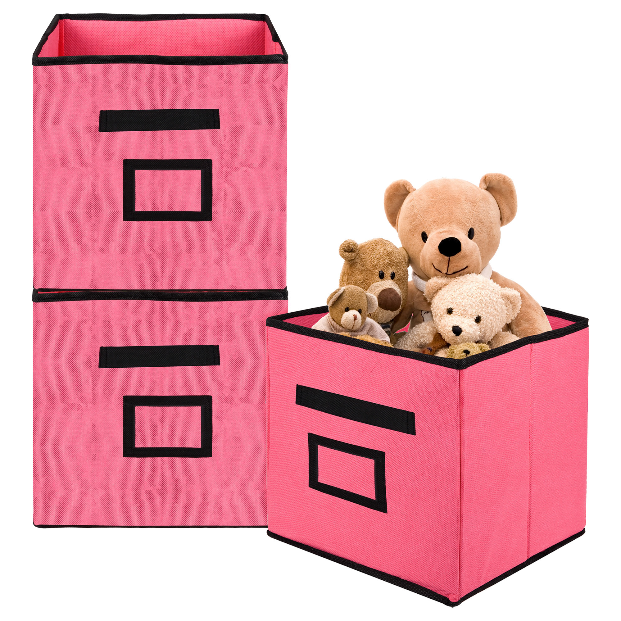 Kuber Industries Storage Box | Square Toy Storage Box | Wardrobe Organizer for Clothes-Books-Toys | Stationary Organizer | Drawer Organizer Box with Handle & Name Pocket | Pink