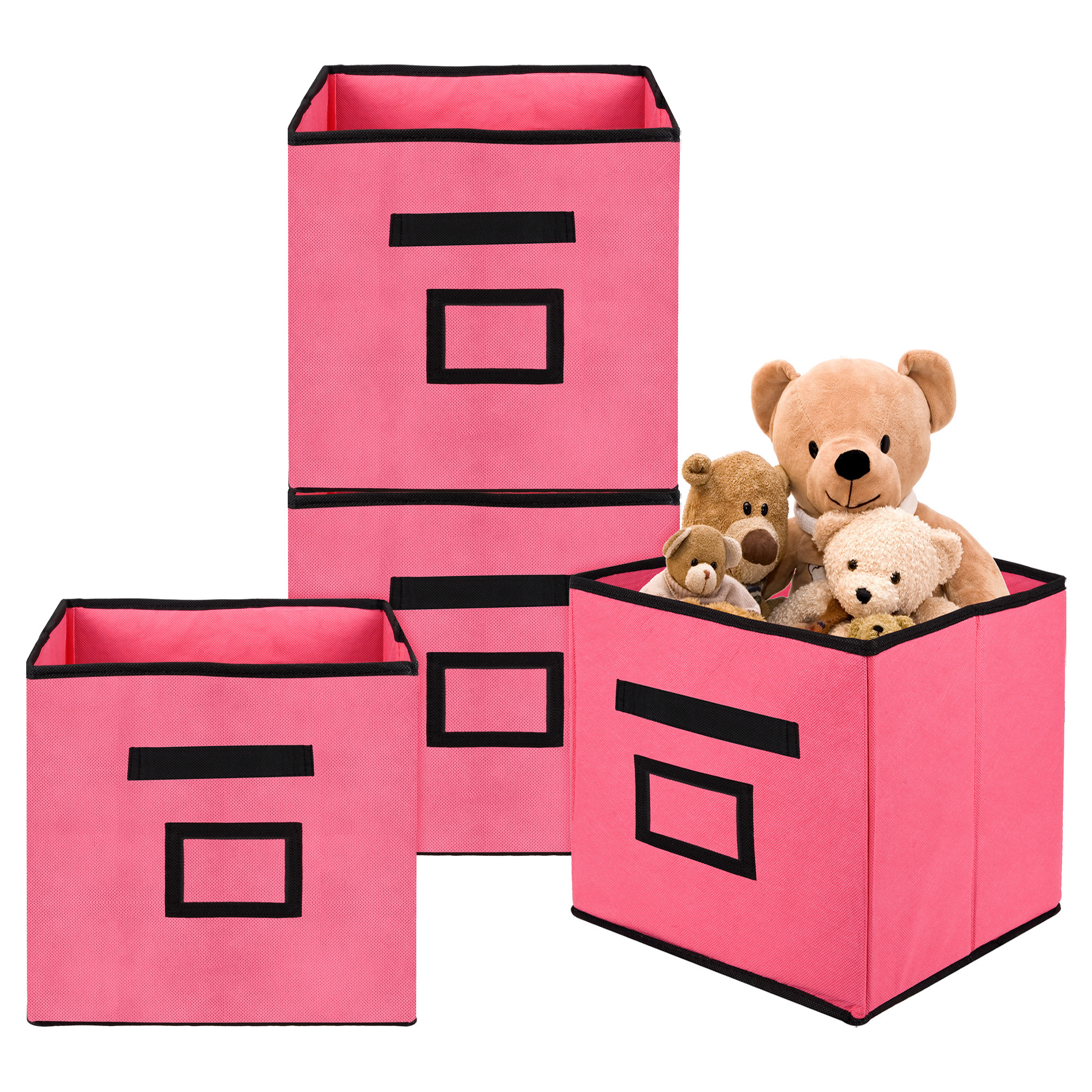 Kuber Industries Storage Box | Square Toy Storage Box | Wardrobe Organizer for Clothes-Books-Toys | Stationary Organizer | Drawer Organizer Box with Handle & Name Pocket | Pink
