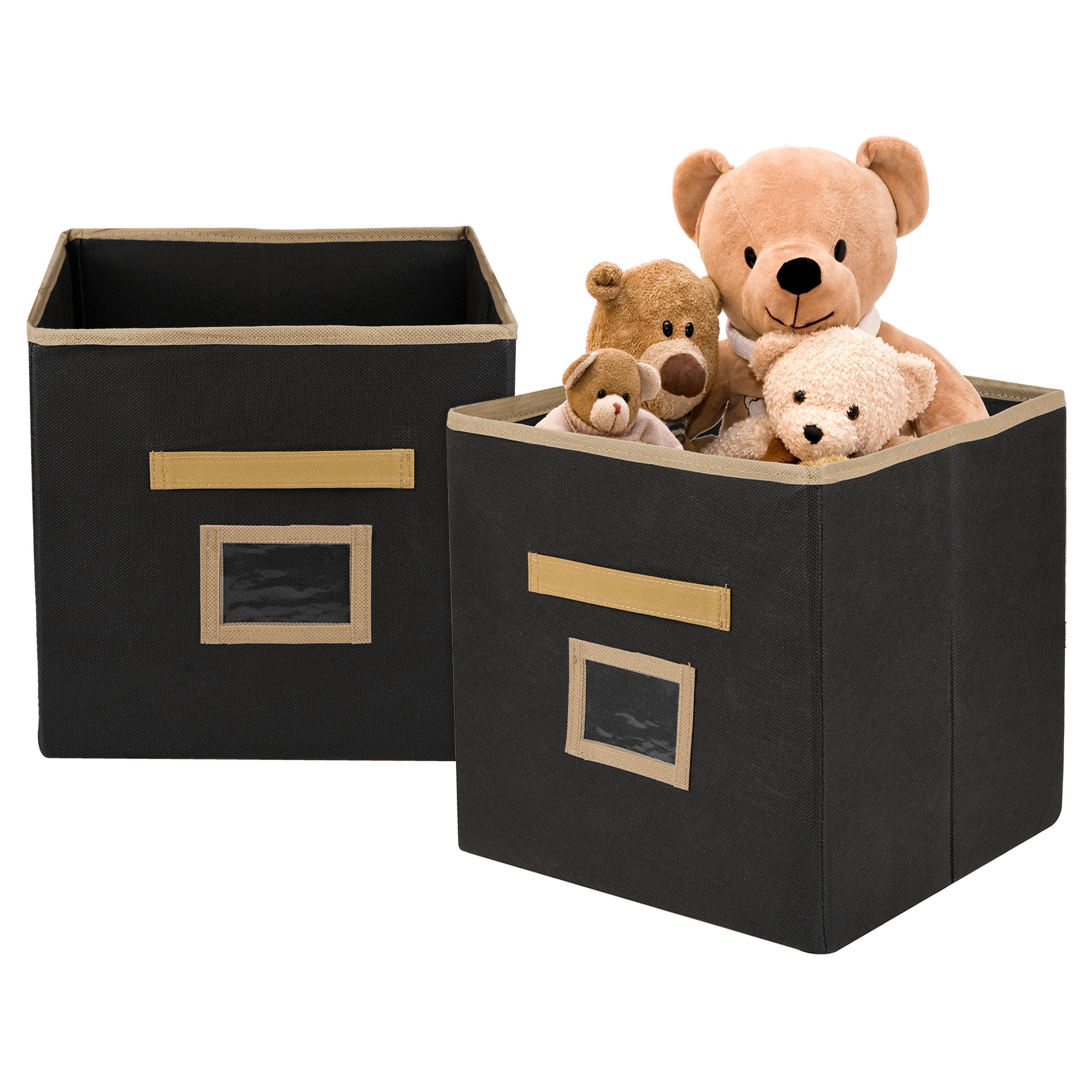 Kuber Industries Storage Box | Square Toy Storage Box | Wardrobe Organizer for Clothes-Books-Toys | Stationary Organizer | Drawer Organizer Box with Handle & Name Pocket | Black