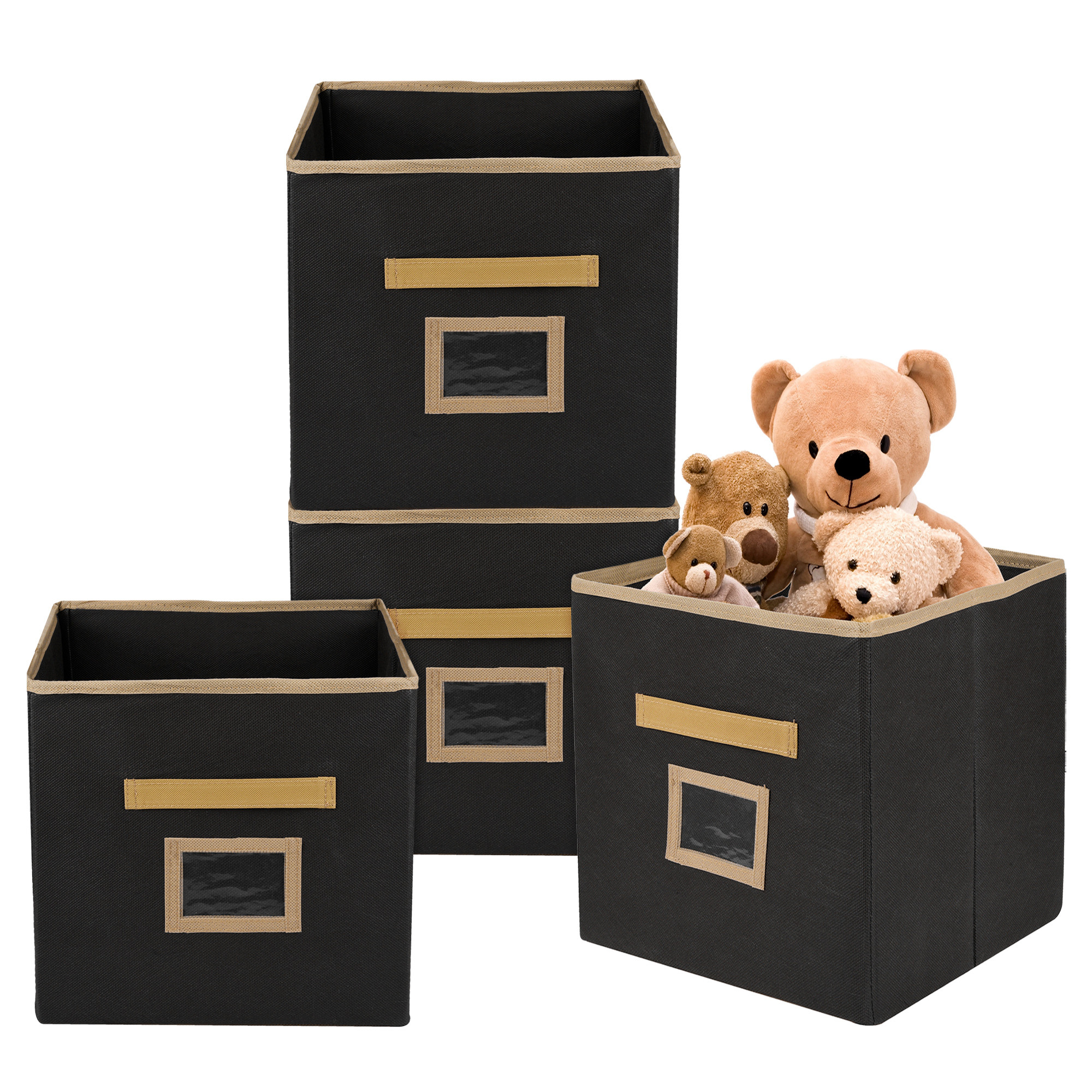 Kuber Industries Storage Box | Square Toy Storage Box | Wardrobe Organizer for Clothes-Books-Toys | Stationary Organizer | Drawer Organizer Box with Handle & Name Pocket | Black