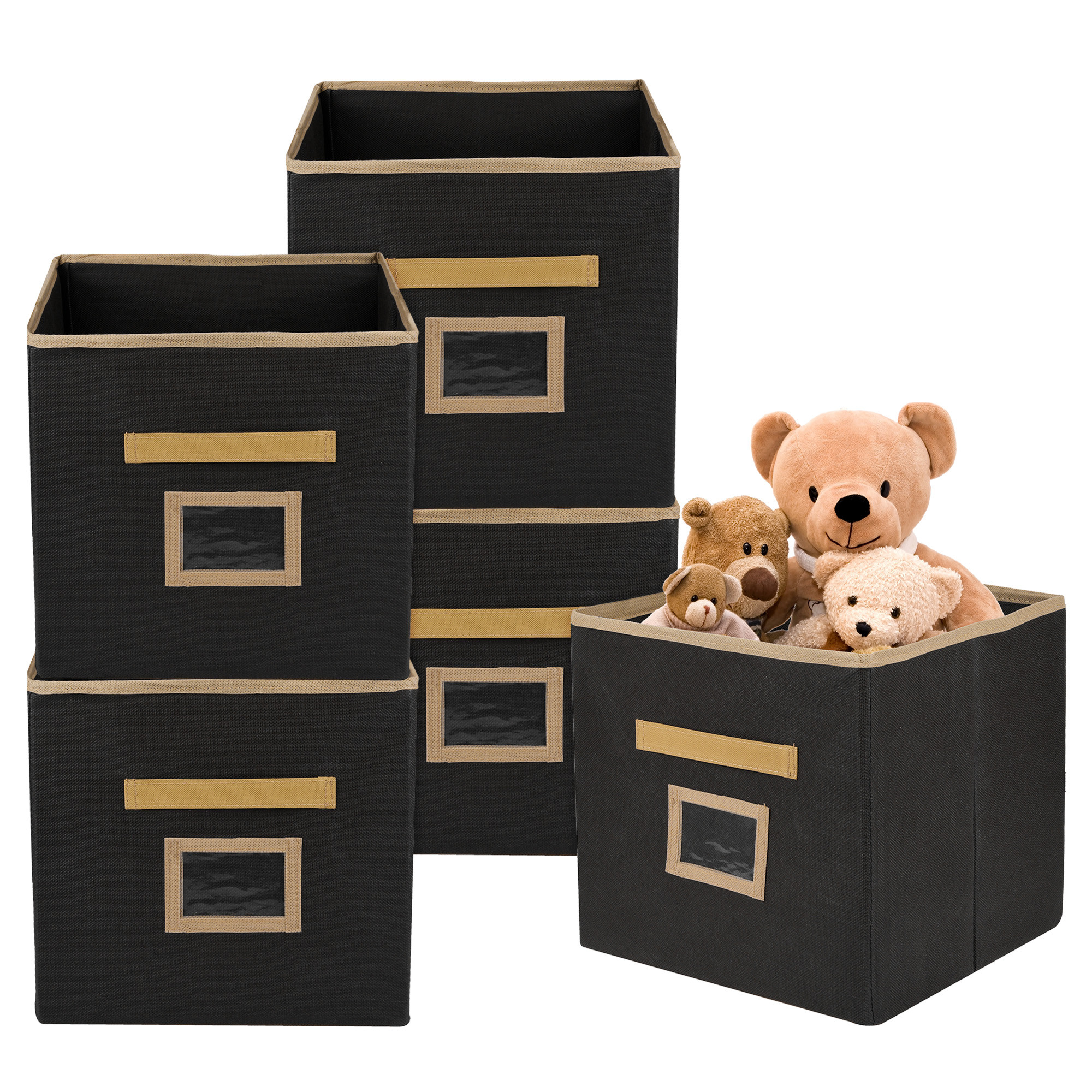 Kuber Industries Storage Box | Square Toy Storage Box | Wardrobe Organizer for Clothes-Books-Toys | Stationary Organizer | Drawer Organizer Box with Handle & Name Pocket | Black