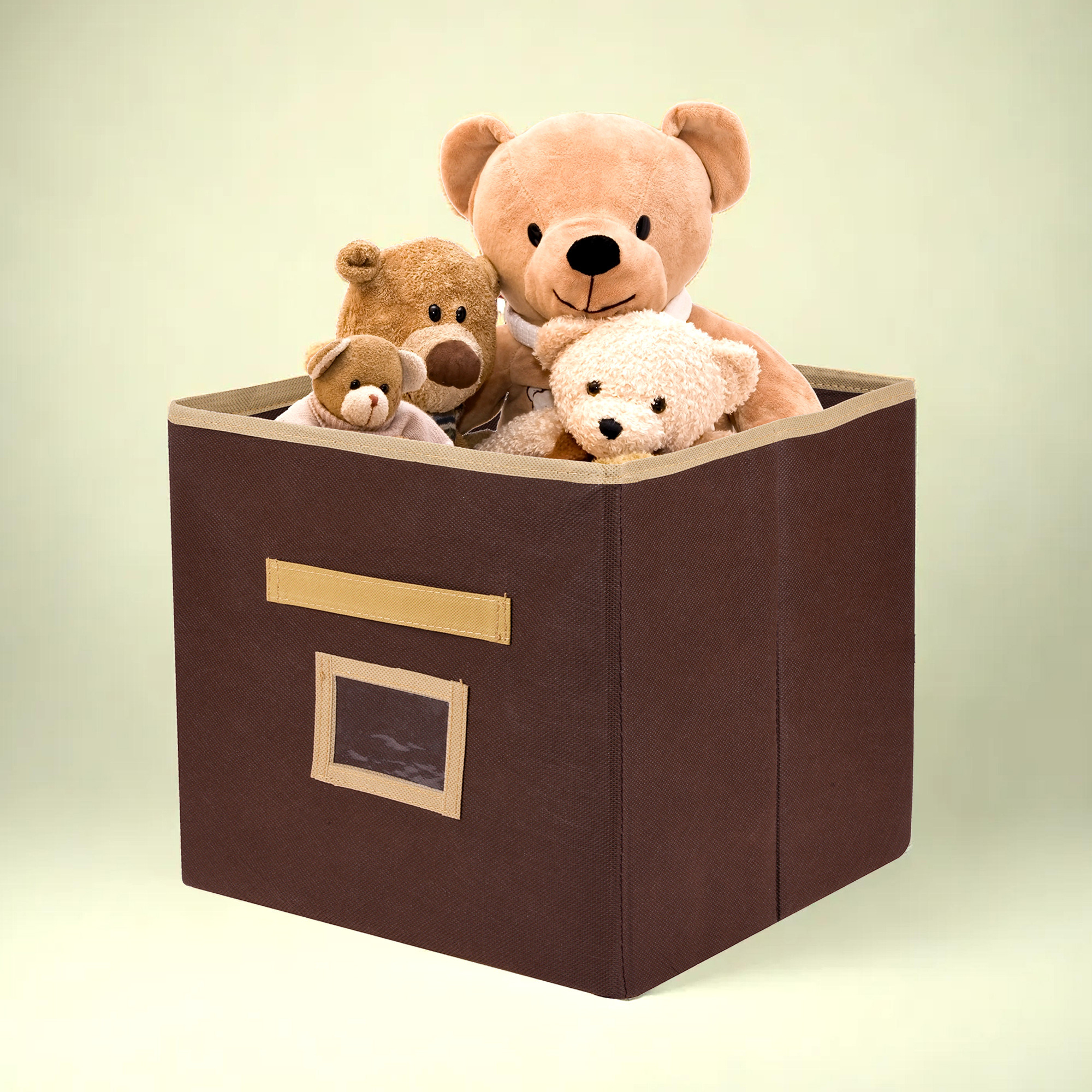 Kuber Industries Storage Box | Square Toy Storage Box | Wardrobe Organizer for Clothes-Books-Toys | Stationary Organizer | Drawer Organizer Box with Handle & Name Pocket | Brown