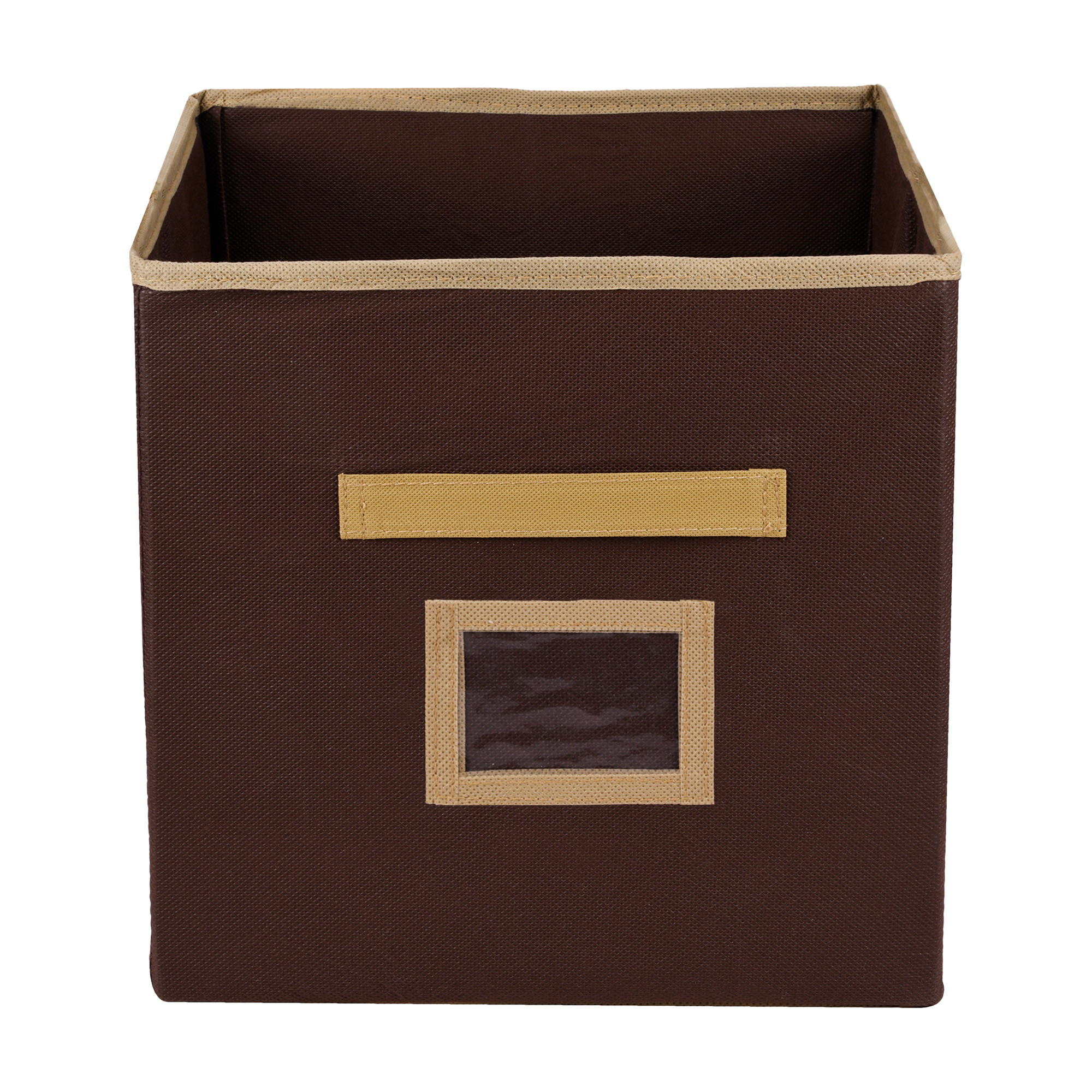 Kuber Industries Storage Box | Square Toy Storage Box | Wardrobe Organizer for Clothes-Books-Toys | Stationary Organizer | Drawer Organizer Box with Handle & Name Pocket | Brown