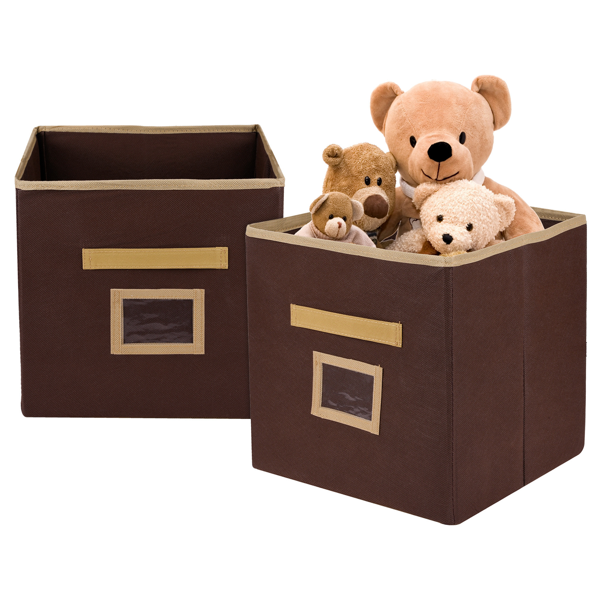 Kuber Industries Storage Box | Square Toy Storage Box | Wardrobe Organizer for Clothes-Books-Toys | Stationary Organizer | Drawer Organizer Box with Handle & Name Pocket | Brown