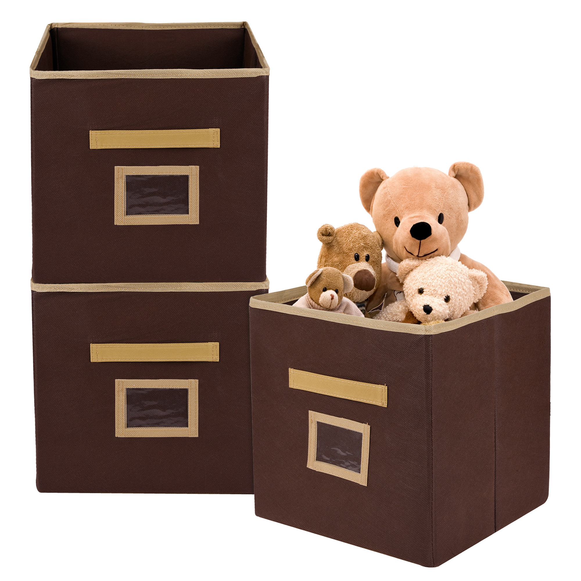 Kuber Industries Storage Box | Square Toy Storage Box | Wardrobe Organizer for Clothes-Books-Toys | Stationary Organizer | Drawer Organizer Box with Handle & Name Pocket | Brown