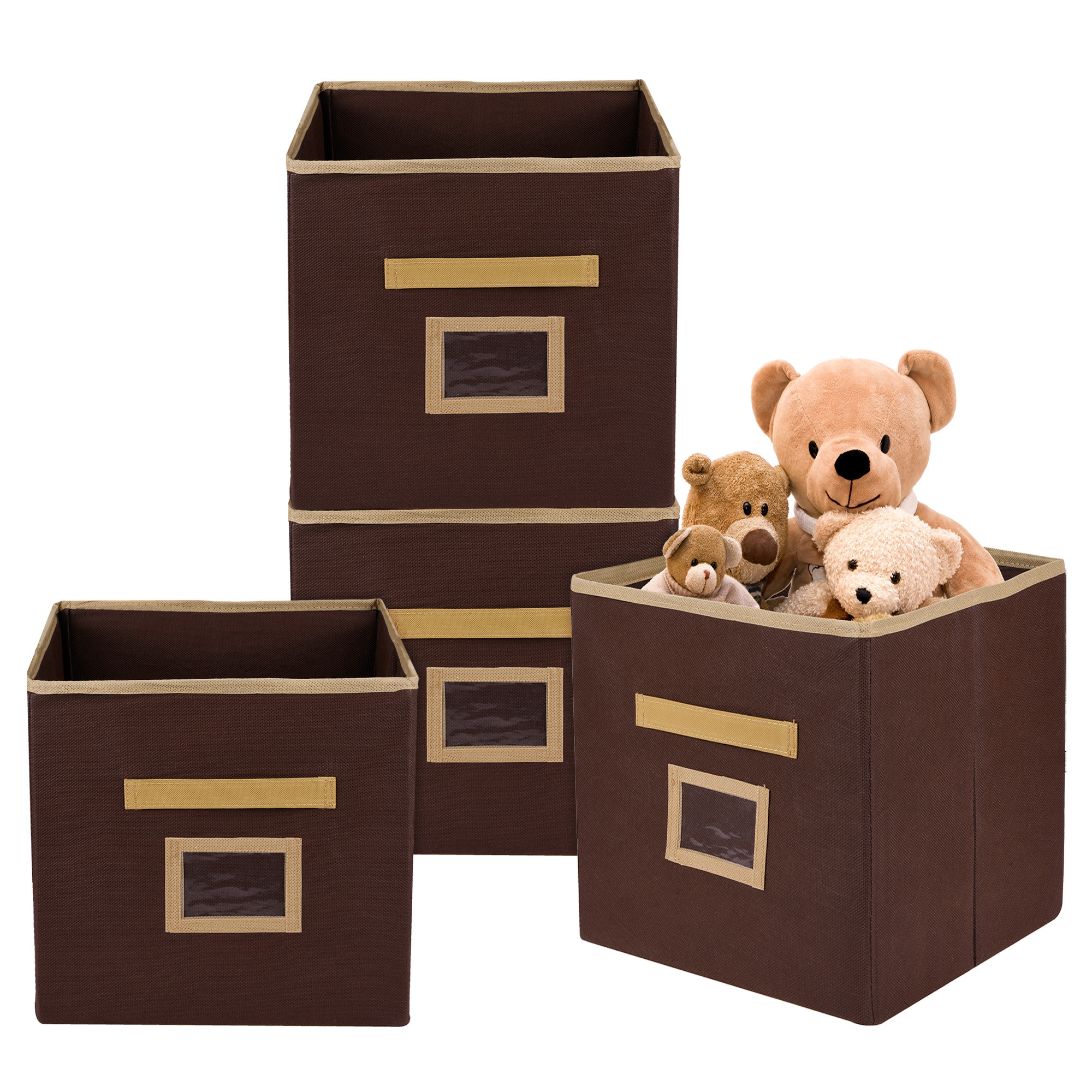 Kuber Industries Storage Box | Square Toy Storage Box | Wardrobe Organizer for Clothes-Books-Toys | Stationary Organizer | Drawer Organizer Box with Handle & Name Pocket | Brown