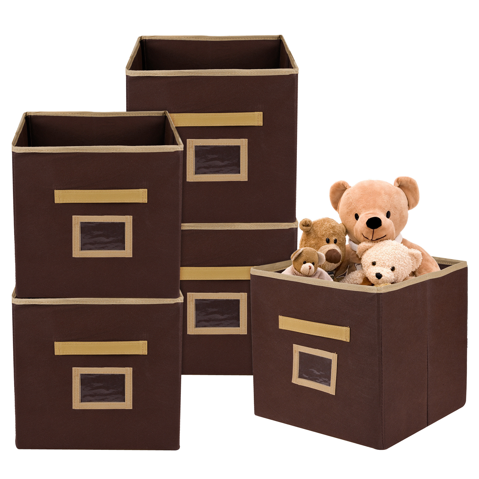 Kuber Industries Storage Box | Square Toy Storage Box | Wardrobe Organizer for Clothes-Books-Toys | Stationary Organizer | Drawer Organizer Box with Handle & Name Pocket | Brown