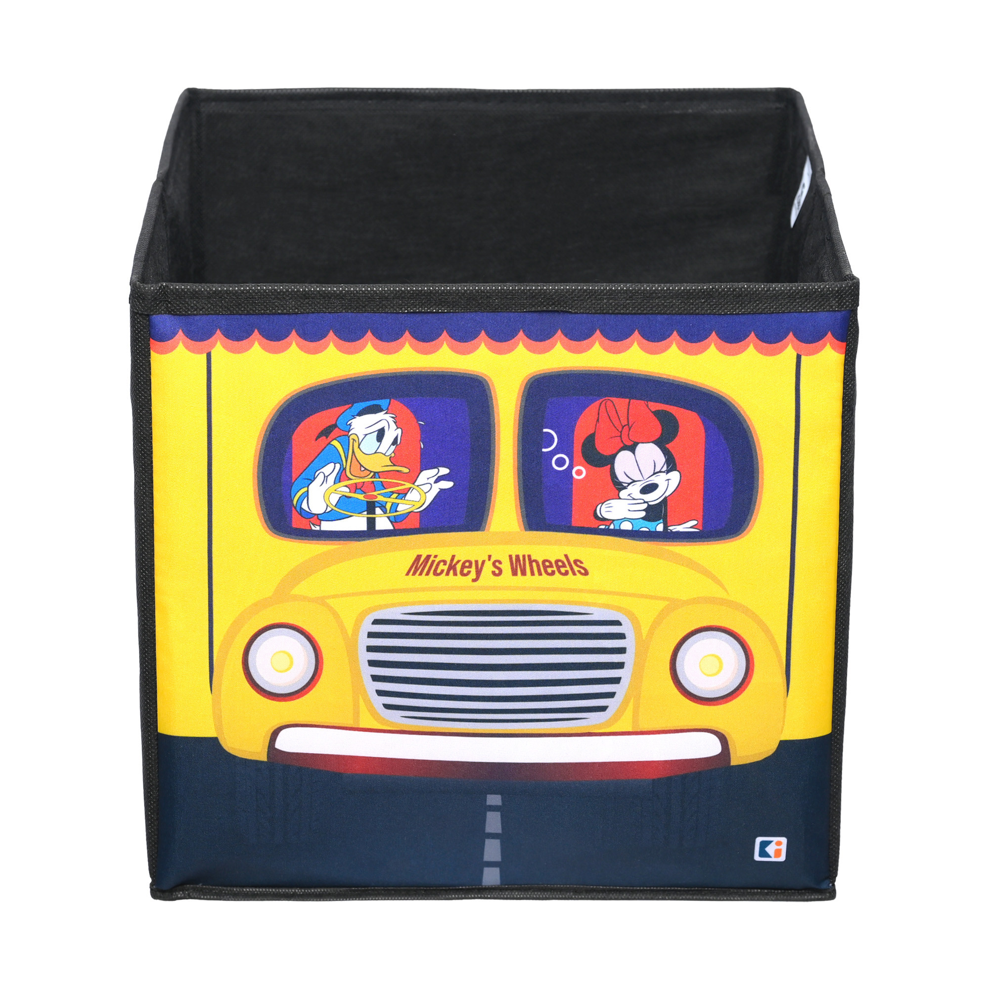 Kuber Industries Storage Box  Square Toy Storage Box  Wardrobe Organizer for Clothes-Books-Toys-Stationary  Drawer Organizer Box with Handle  Disney Mickey Wheels  Black  Yellow