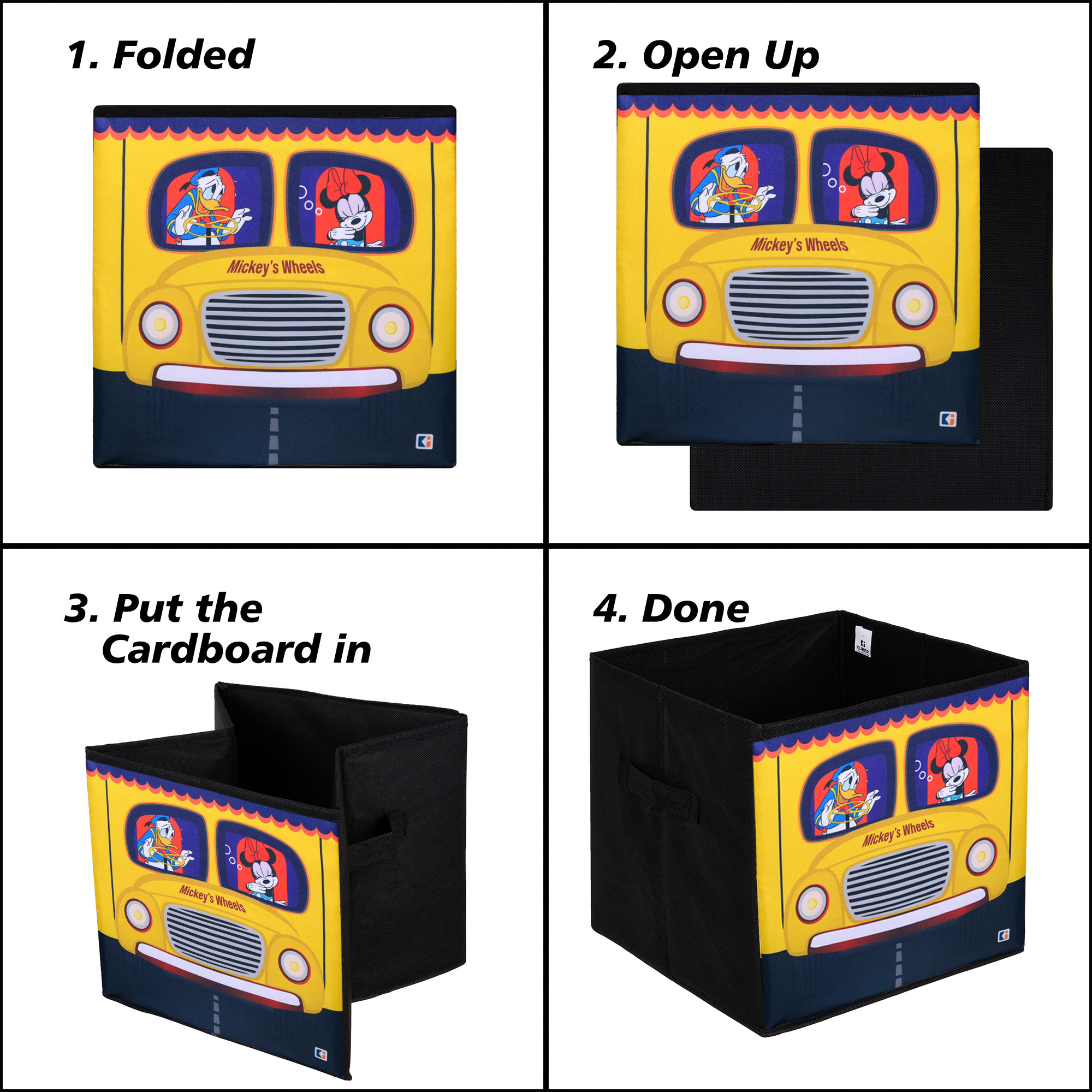 Kuber Industries Storage Box | Square Toy Storage Box | Wardrobe Organizer for Clothes-Books-Toys-Stationary | Drawer Organizer Box with Handle | Disney Mickey Wheels | Black & Yellow