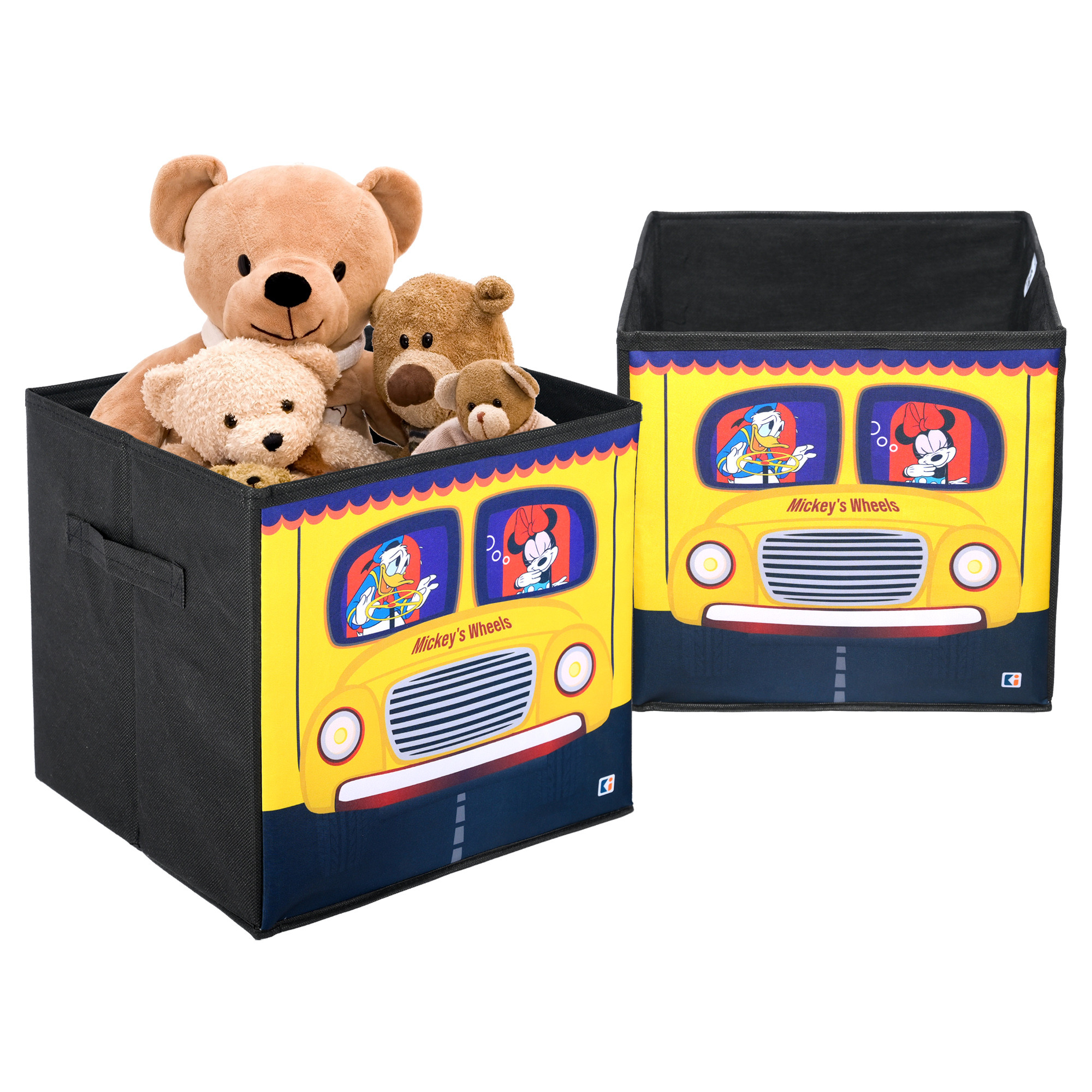 Kuber Industries Storage Box | Square Toy Storage Box | Wardrobe Organizer for Clothes-Books-Toys-Stationary | Drawer Organizer Box with Handle | Disney Mickey Wheels | Black & Yellow