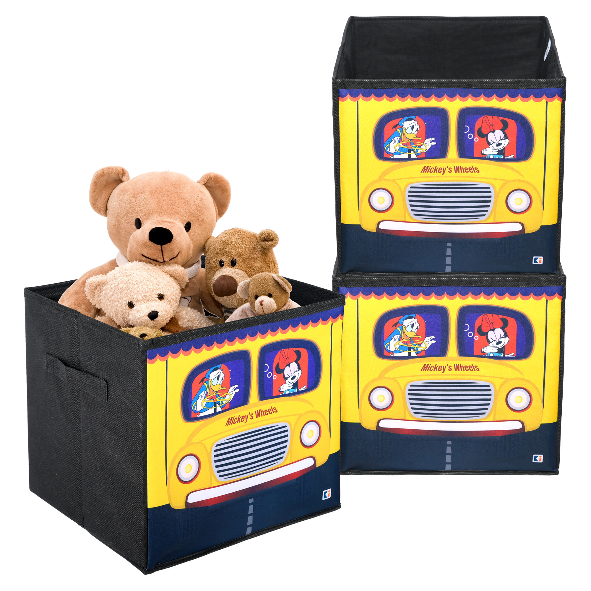 Kuber Industries Storage Box | Square Toy Storage Box | Wardrobe Organizer for Clothes-Books-Toys-Stationary | Drawer Organizer Box with Handle | Disney Mickey Wheels | Black & Yellow