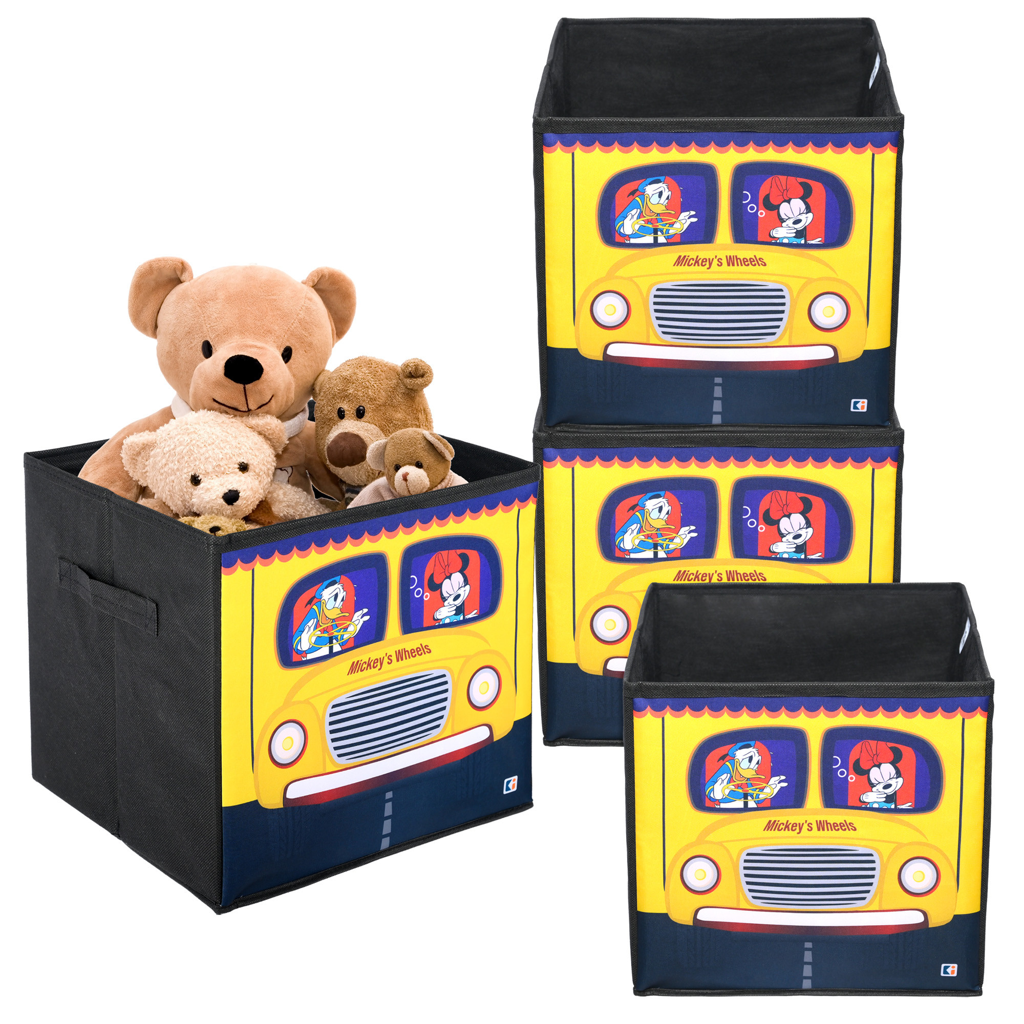 Kuber Industries Storage Box | Square Toy Storage Box | Wardrobe Organizer for Clothes-Books-Toys-Stationary | Drawer Organizer Box with Handle | Disney Mickey Wheels | Black & Yellow