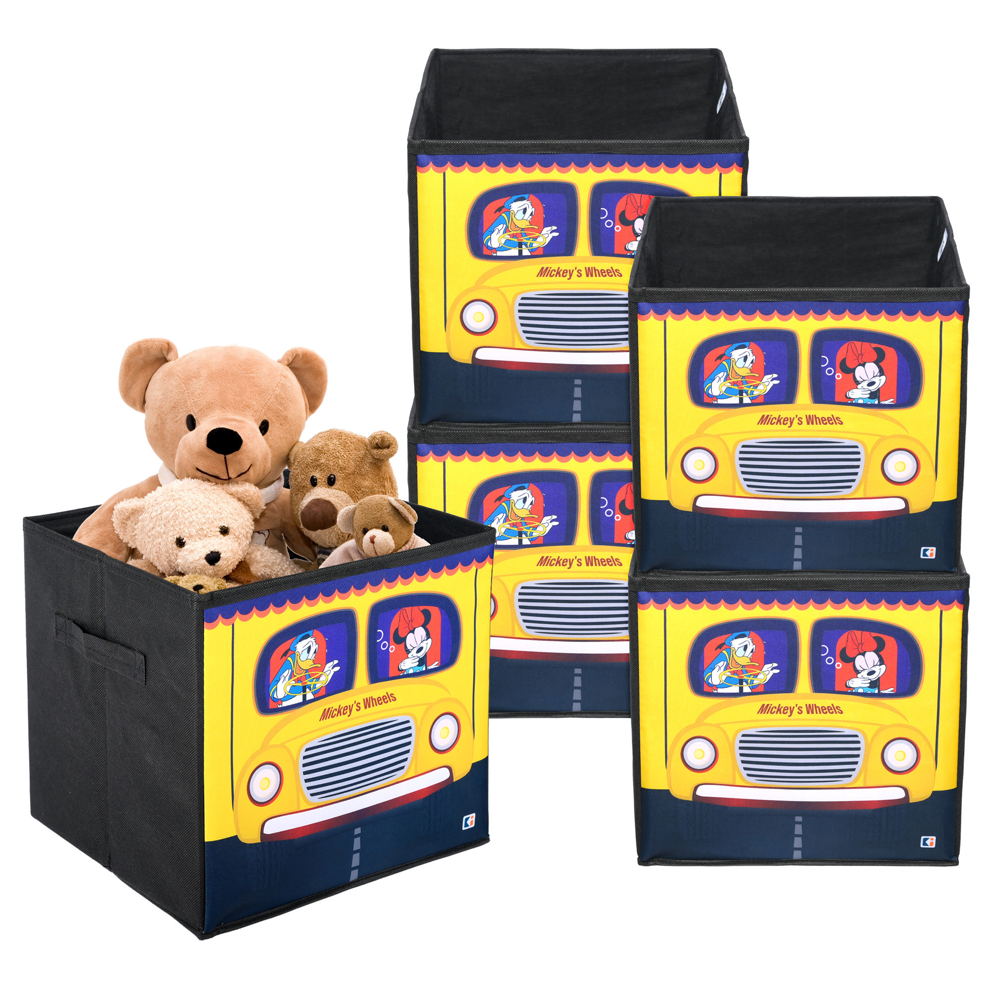 Kuber Industries Storage Box | Square Toy Storage Box | Wardrobe Organizer for Clothes-Books-Toys-Stationary | Drawer Organizer Box with Handle | Disney Mickey Wheels | Black & Yellow