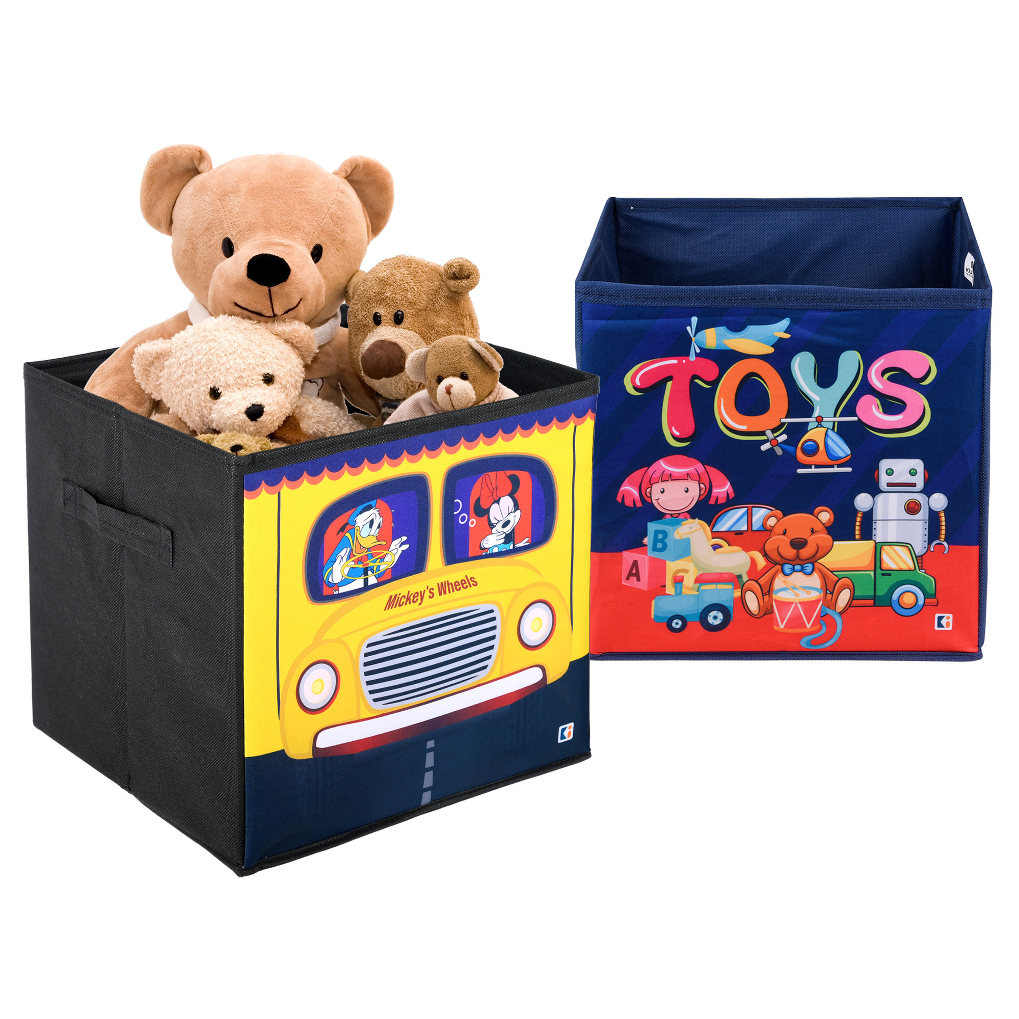 Kuber Industries Storage Box | Square Toy Storage Box | Wardrobe Organizer for Clothes-Books-Toys-Stationary | Drawer Organizer Box with Handle | Disney-Print | Yellow & Navy Blue