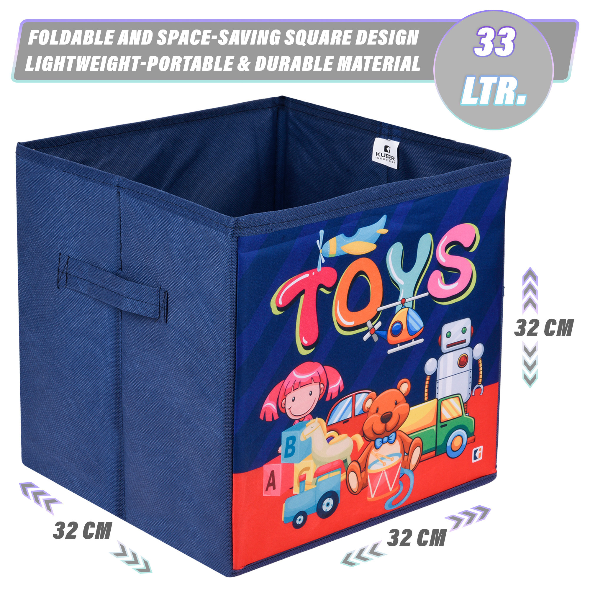 Kuber Industries Storage Box | Square Toy Storage Box | Wardrobe Organizer for Clothes-Books-Toys-Stationary | Drawer Organizer Box with Handle | Disney-Print | Yellow & Navy Blue