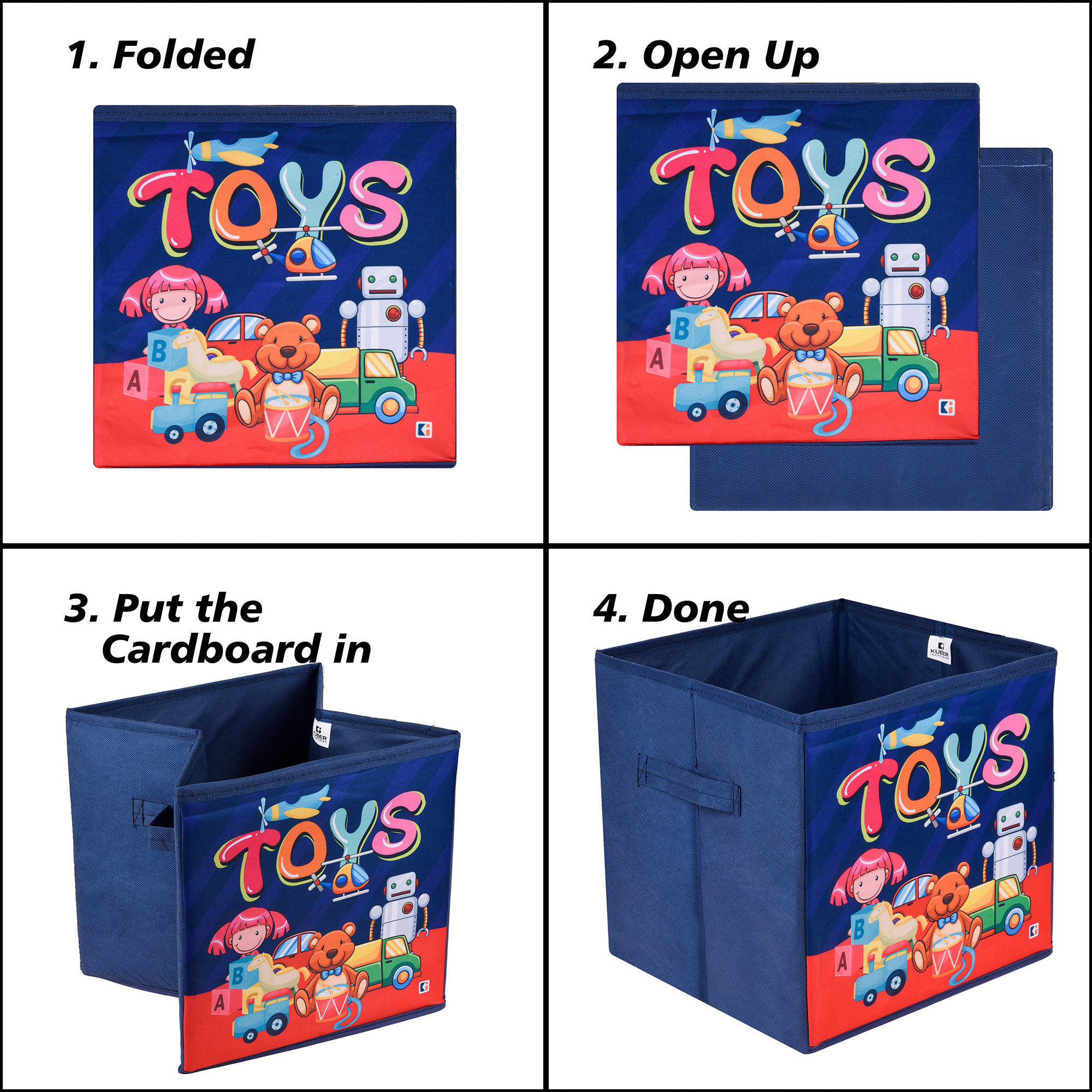 Kuber Industries Storage Box | Square Toy Storage Box | Wardrobe Organizer for Clothes-Books-Toys-Stationary | Drawer Organizer Box with Handle | Disney-Print | Yellow & Navy Blue