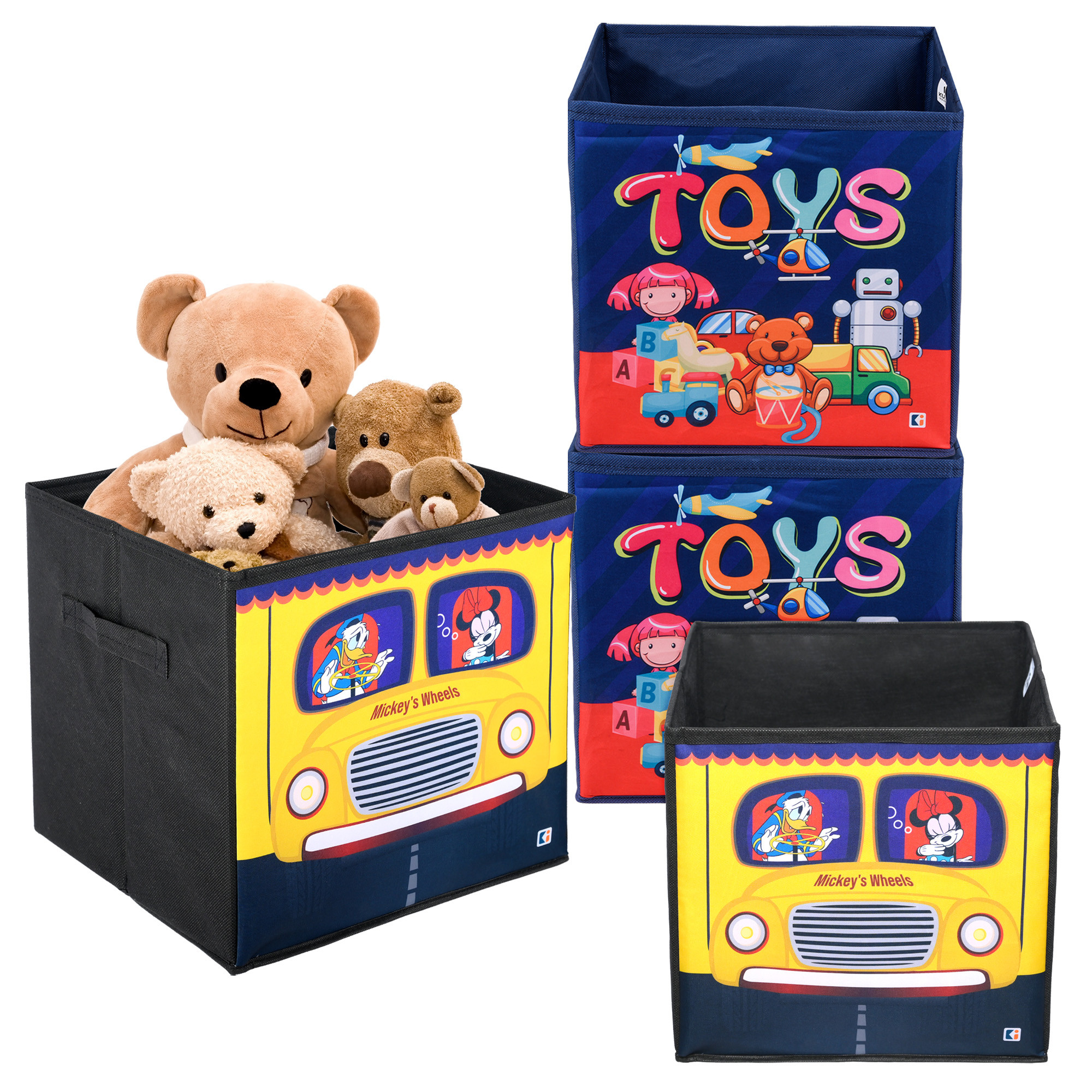 Kuber Industries Storage Box | Square Toy Storage Box | Wardrobe Organizer for Clothes-Books-Toys-Stationary | Drawer Organizer Box with Handle | Disney-Print | Yellow & Navy Blue